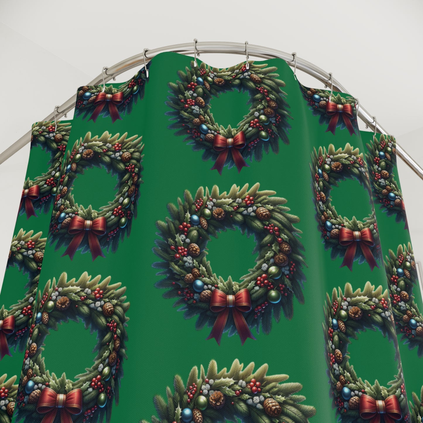 Festive Wreath Shower Curtain | Holiday Bathroom Decor, Christmas Gift, Party Decoration, Seasonal Home Accent, Winter Theme