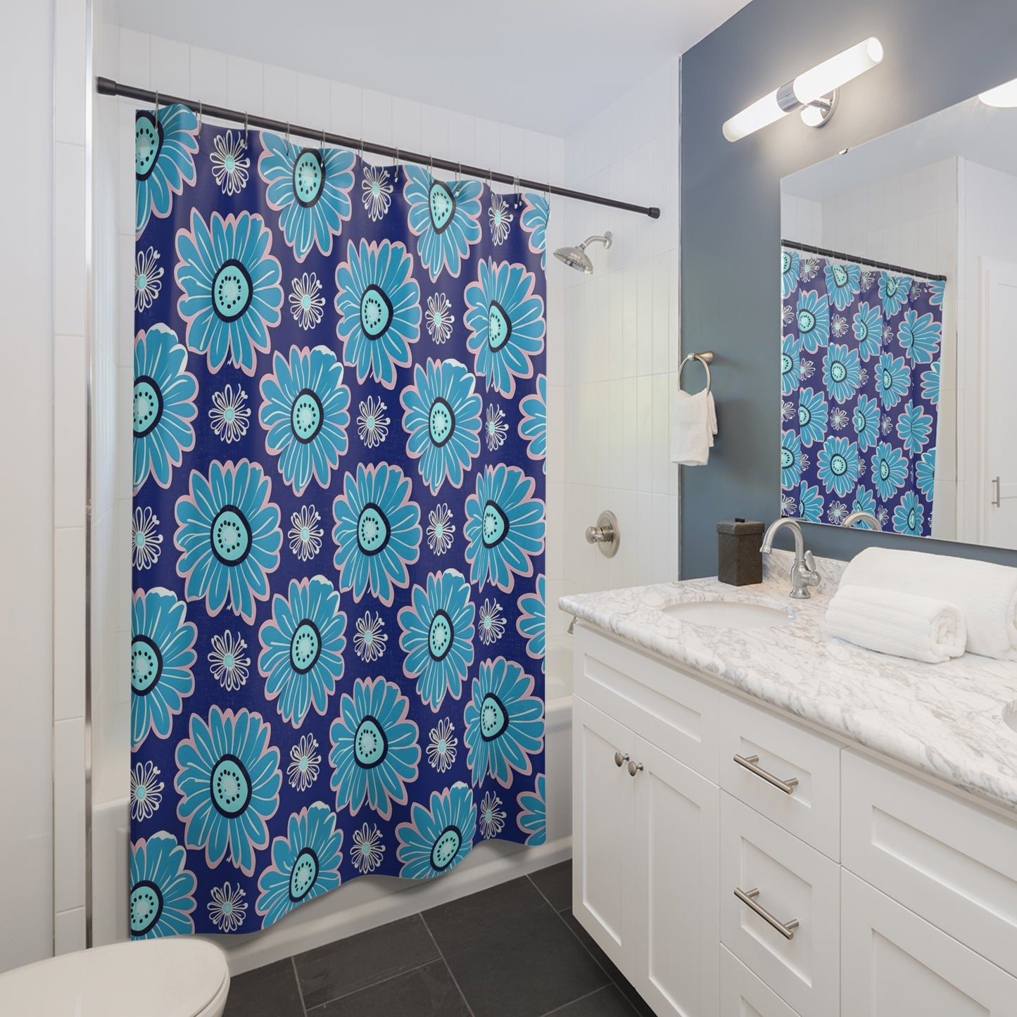 Boho Floral Shower Curtain, Vibrant Bathroom Decor