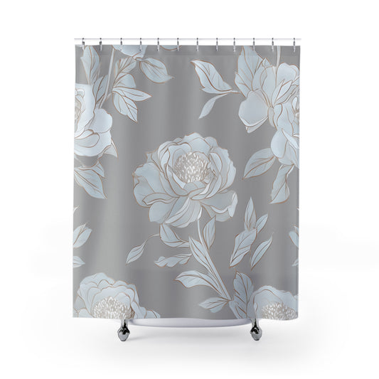 Elegant Floral Shower Curtain, Boho Bathroom Decor