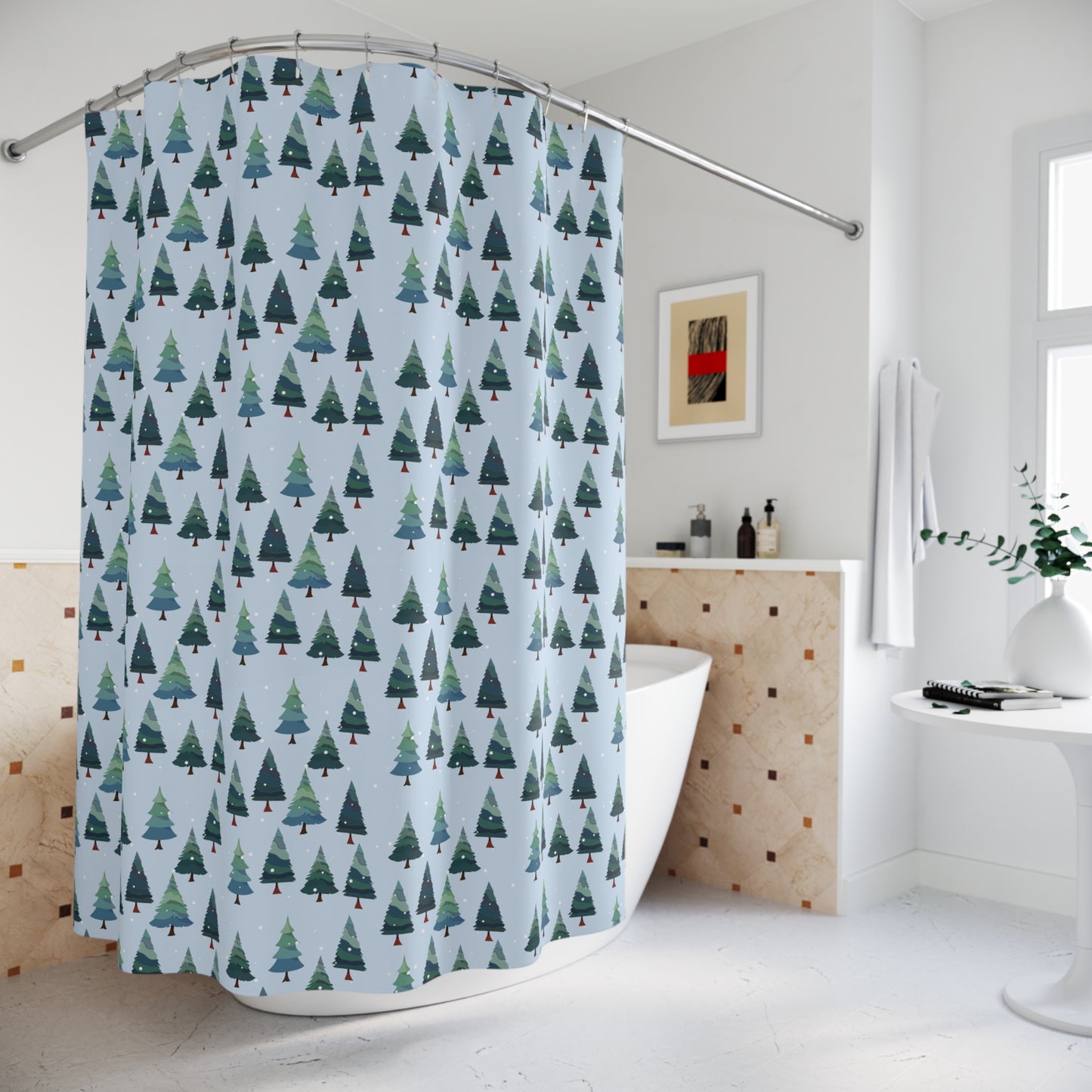 Winter Tree Shower Curtain, Christmas Decor, Bathroom Accessories, Holiday Gift, Nature-Inspired Bathroom