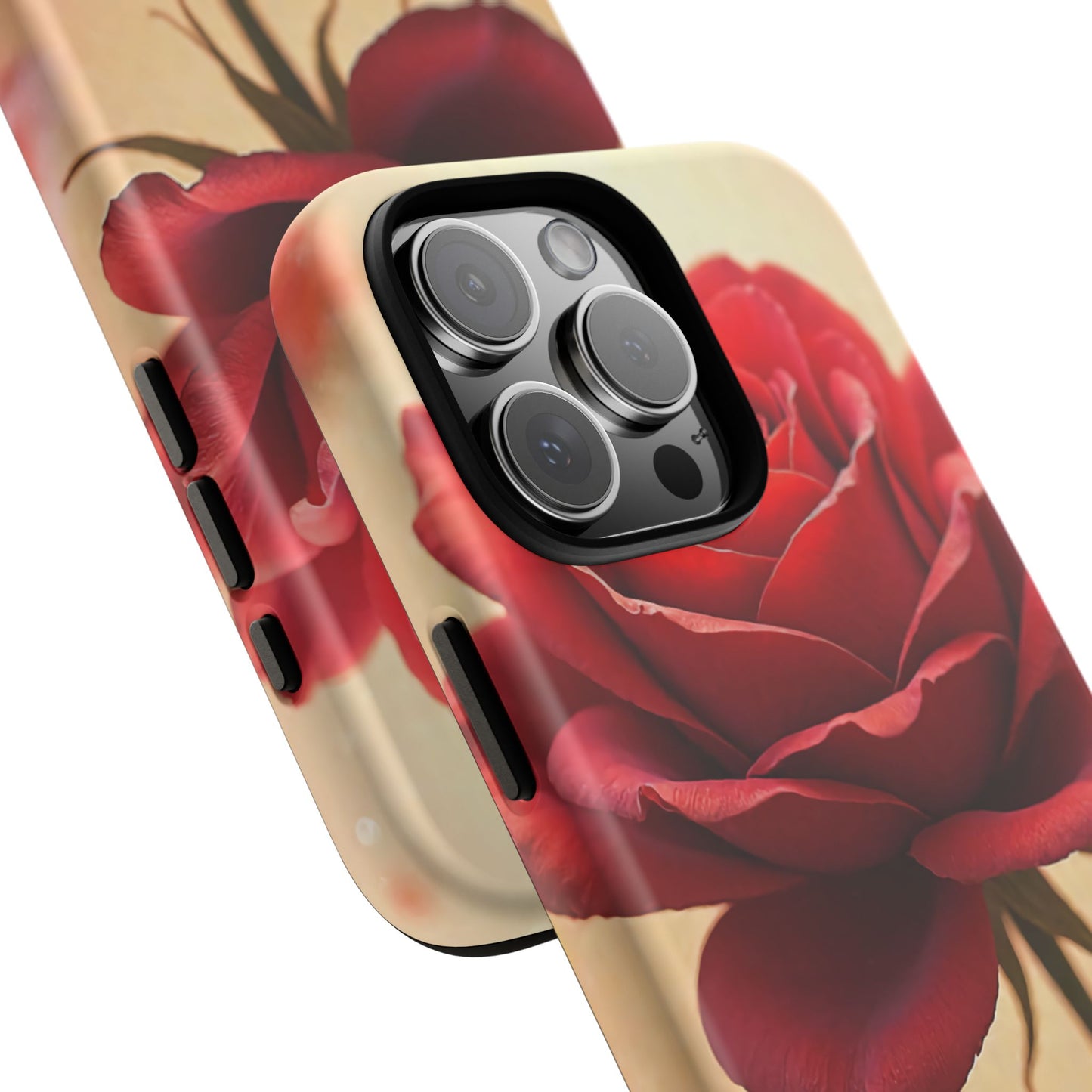 Floral Phone Case with Red Rose Design, Tough Phone Cover, Flower Print, Gift for Her, Stylish Accessory, Floral Aesthetic