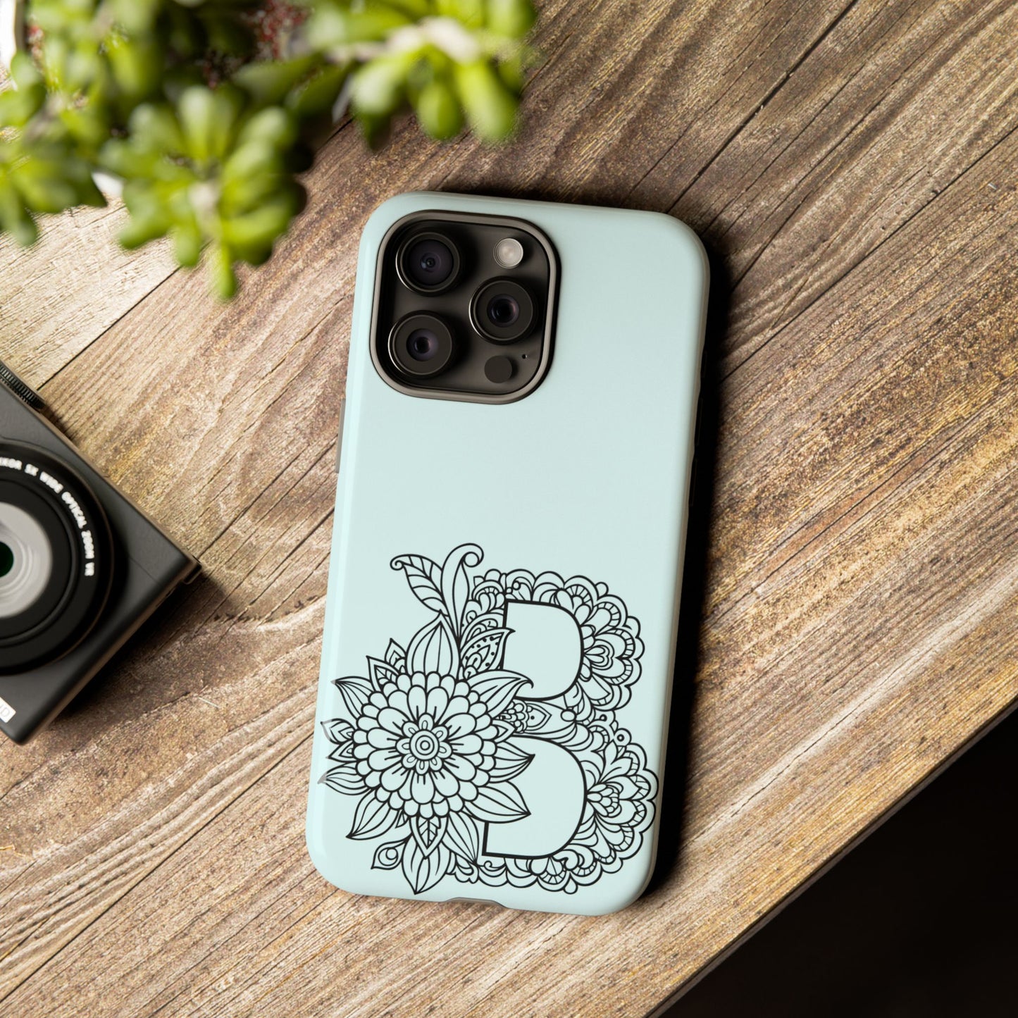 Personalized Tough Phone Case- Letter B, Floral Monogram Cell Phone Cover, Custom Protective Case, Unique Gift, Birthday, Graduation