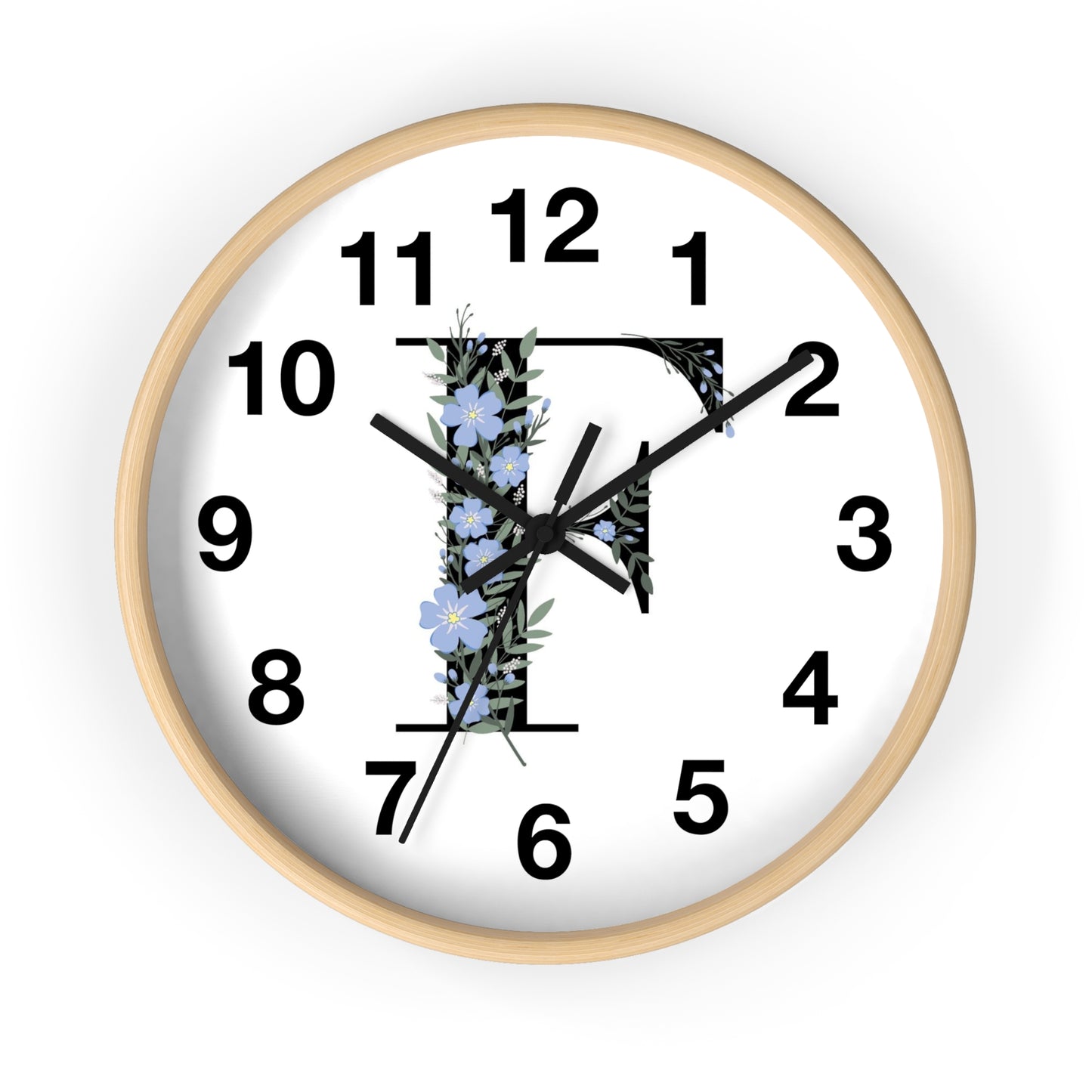 Personalized Floral Initial Wall Clock - Beautiful Home Decor, Gift for Her, Wedding, Housewarming, Mother's Day, Custom Timepiece