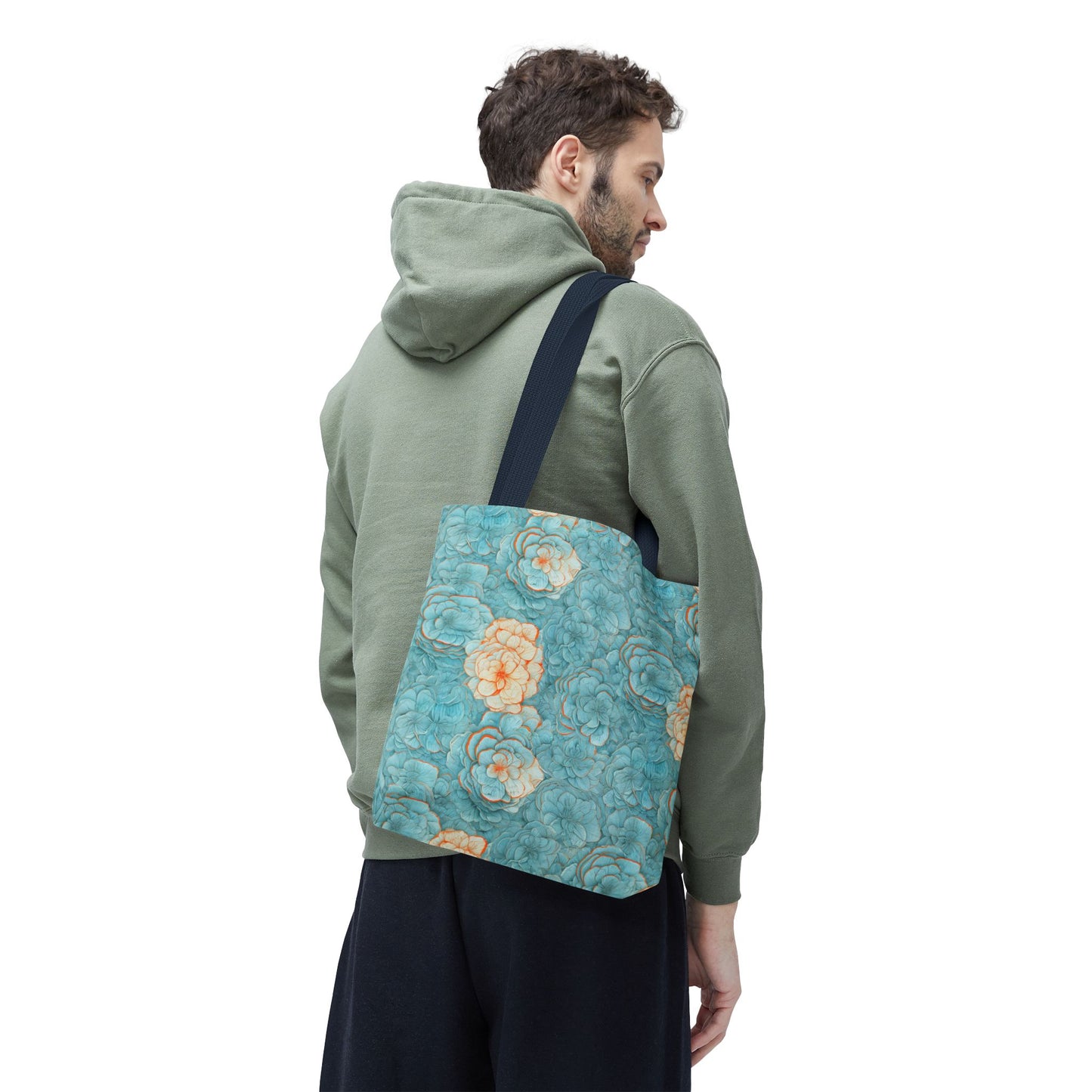 Floral Watercolor Tote Bag — Teal Succulent Pattern