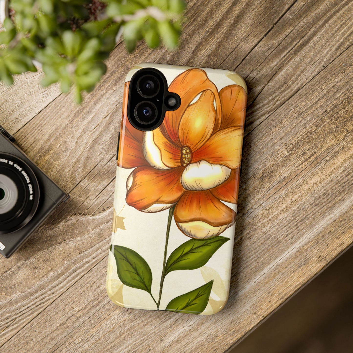 Floral Phone Case with Orange Flower Design, Tough Phone Cover, Floral Gift, Stylish Tech Accessory, Nature Lovers, Spring Vibes