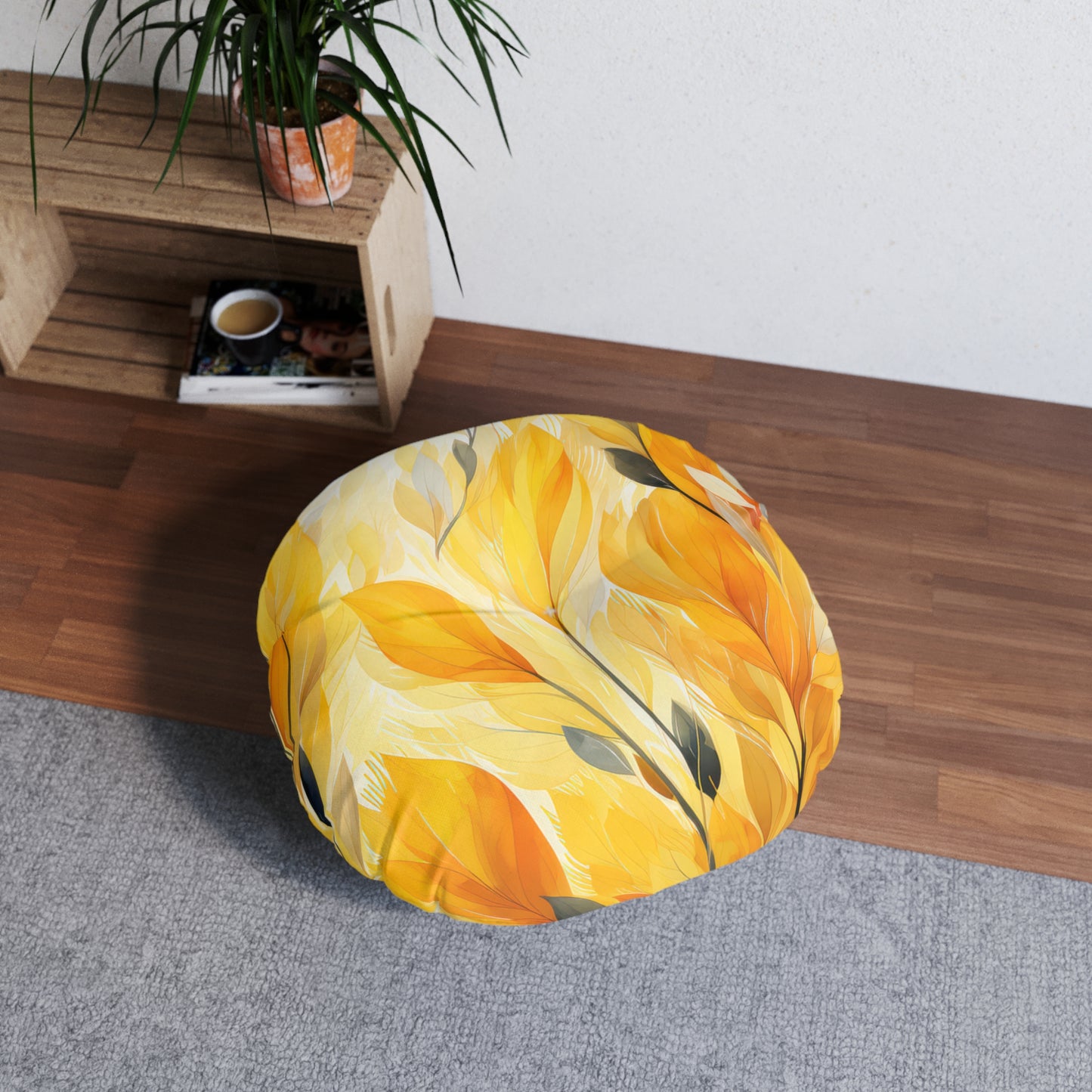 Cozy Autumn Tufted Floor Pillow, Round Decorative Cushion, Fall Decor, Boho Seating, Relaxation Pillow, Home Comfort Accessory