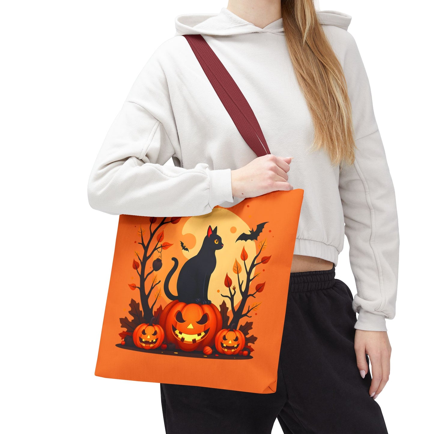 Halloween Cat Tote Bag | Spooky Halloween Accessory, Trick or Treat, Gift for Cat Lovers, Fall Fashion Must-Have, Pumpkin Decor