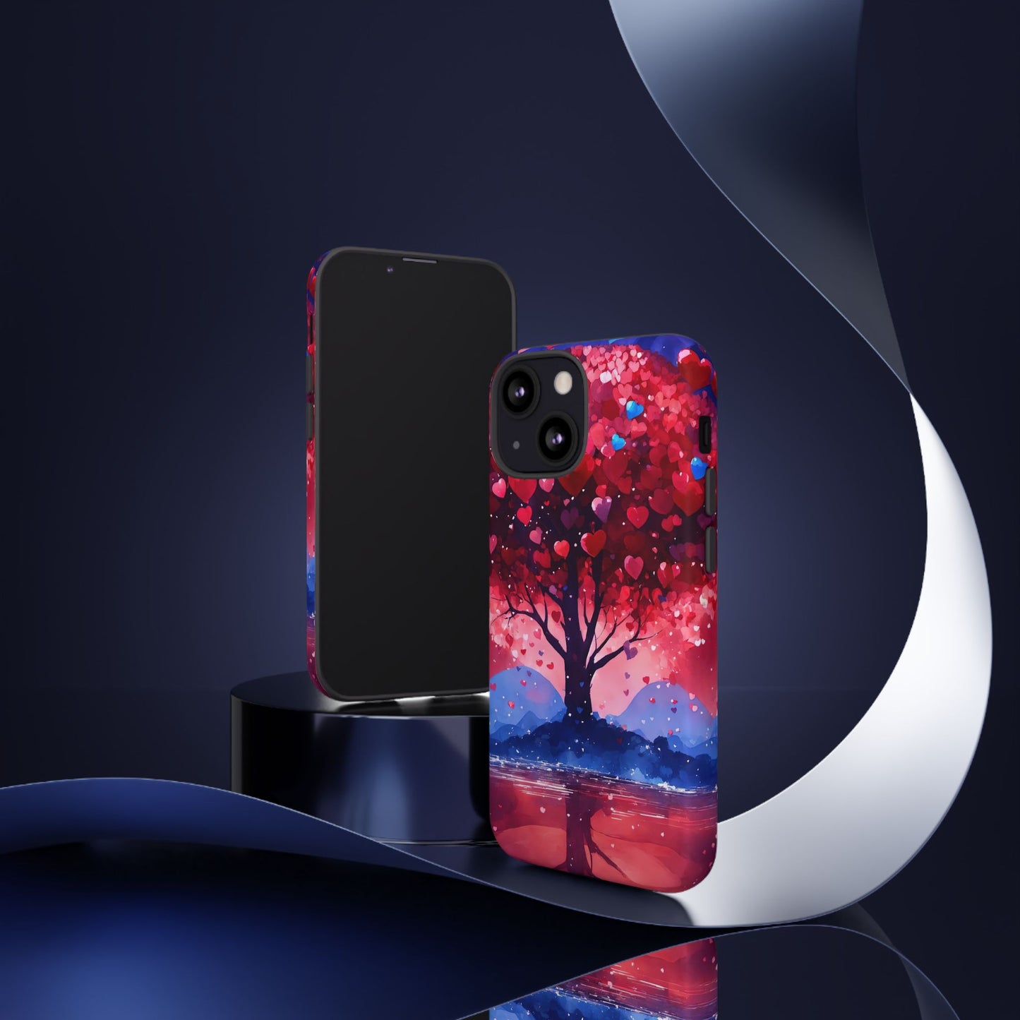 Heart Tree Phone Case — Romantic Red & Blue Protective Tough Case