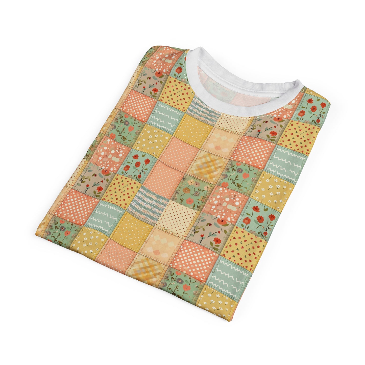 Patchwork Floral Tee — Pastel Vintage Quilt All-Over Print T-Shirt