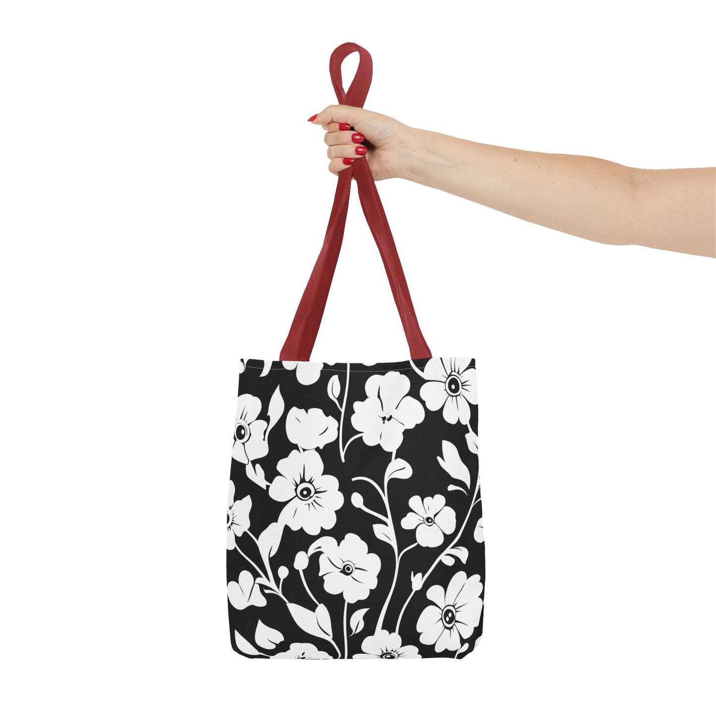 Elegant Floral Tote Bag, Black and White Tote, Eco-Friendly Shopping Bag