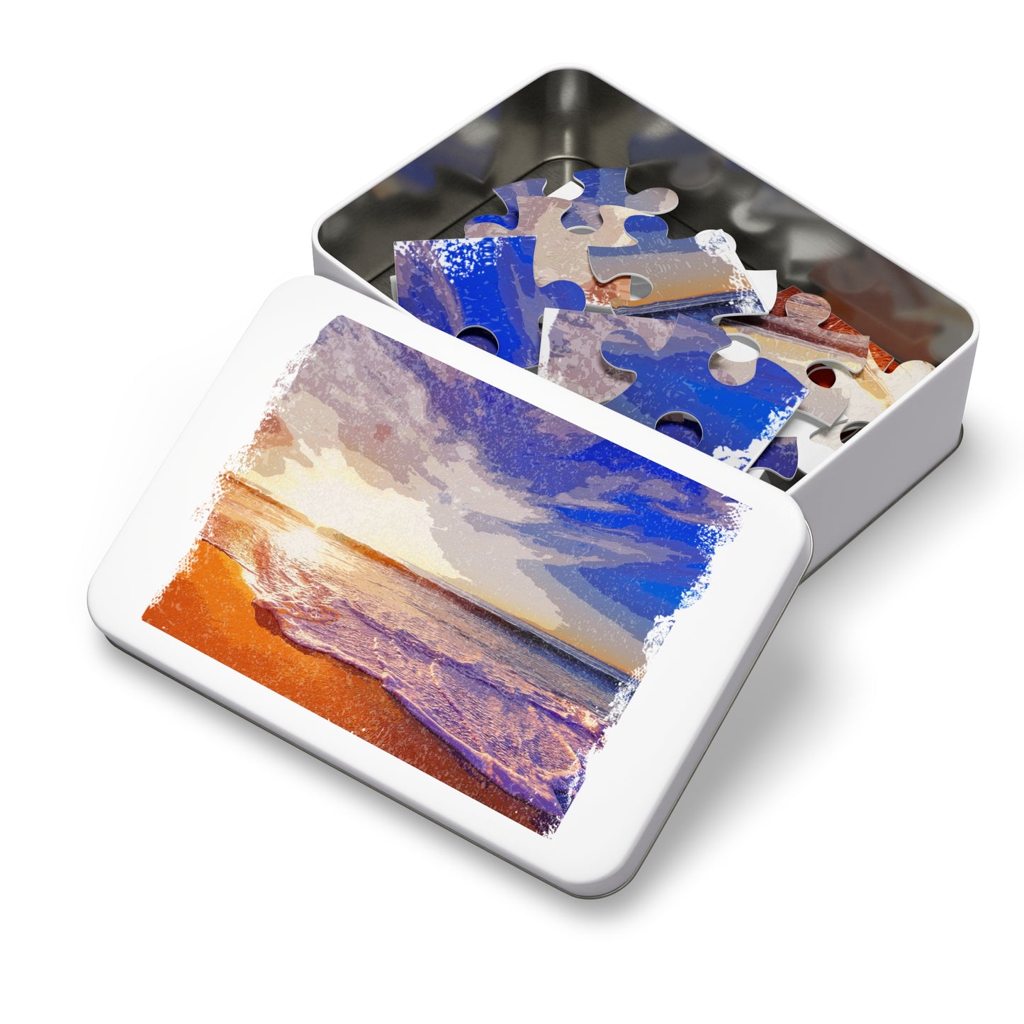 Beach Sunset Jigsaw Puzzle with Tin - Perfect for Family Nights, Gifts, Relaxation, and Home Decor