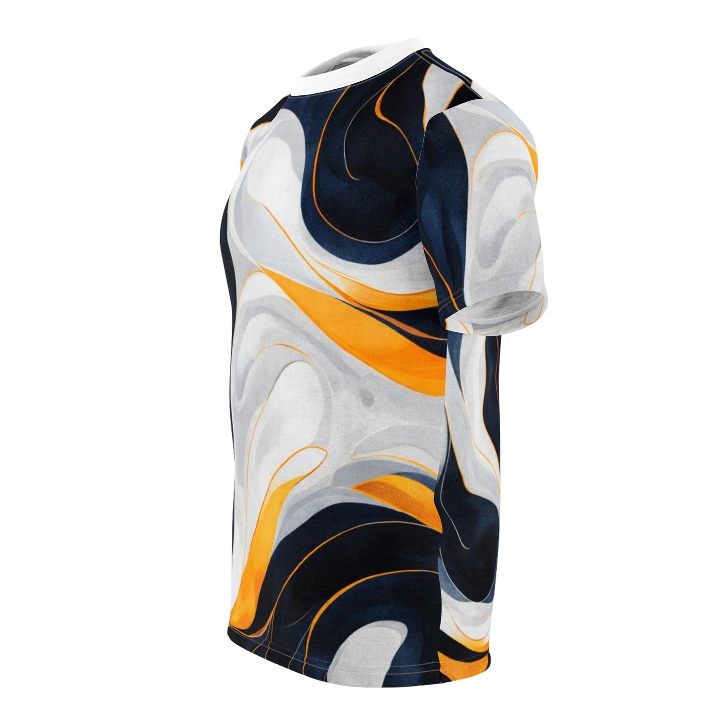Abstract Marble Swirl Tee - Navy, White & Gold All-Over Print