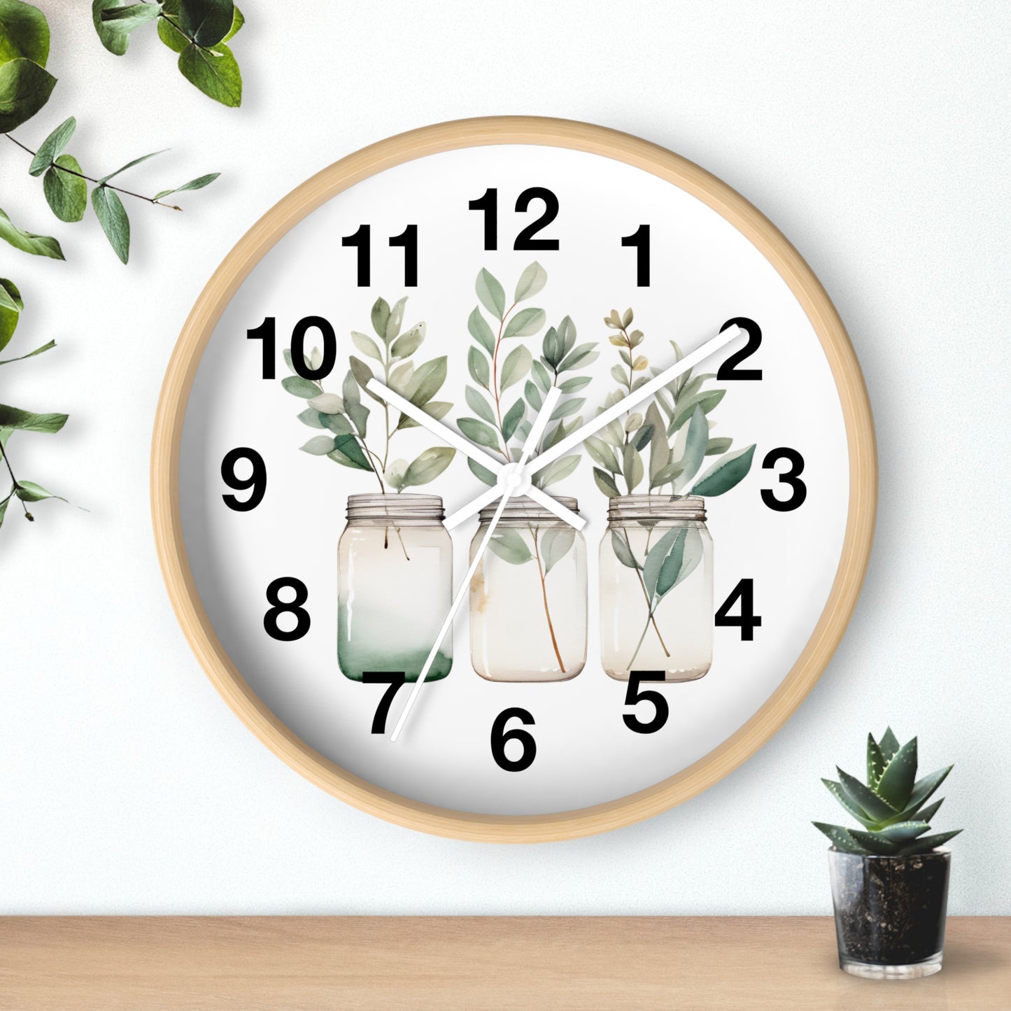 Botanical Wall Clock - Home Decor, Gift for Plant Lovers, Modern Art, Housewarming, Eco-Friendly Design