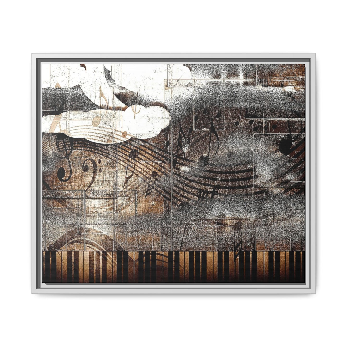 Framed Music Notes Canvas Print — Abstract Vintage Piano & Sheet Music Wall Art