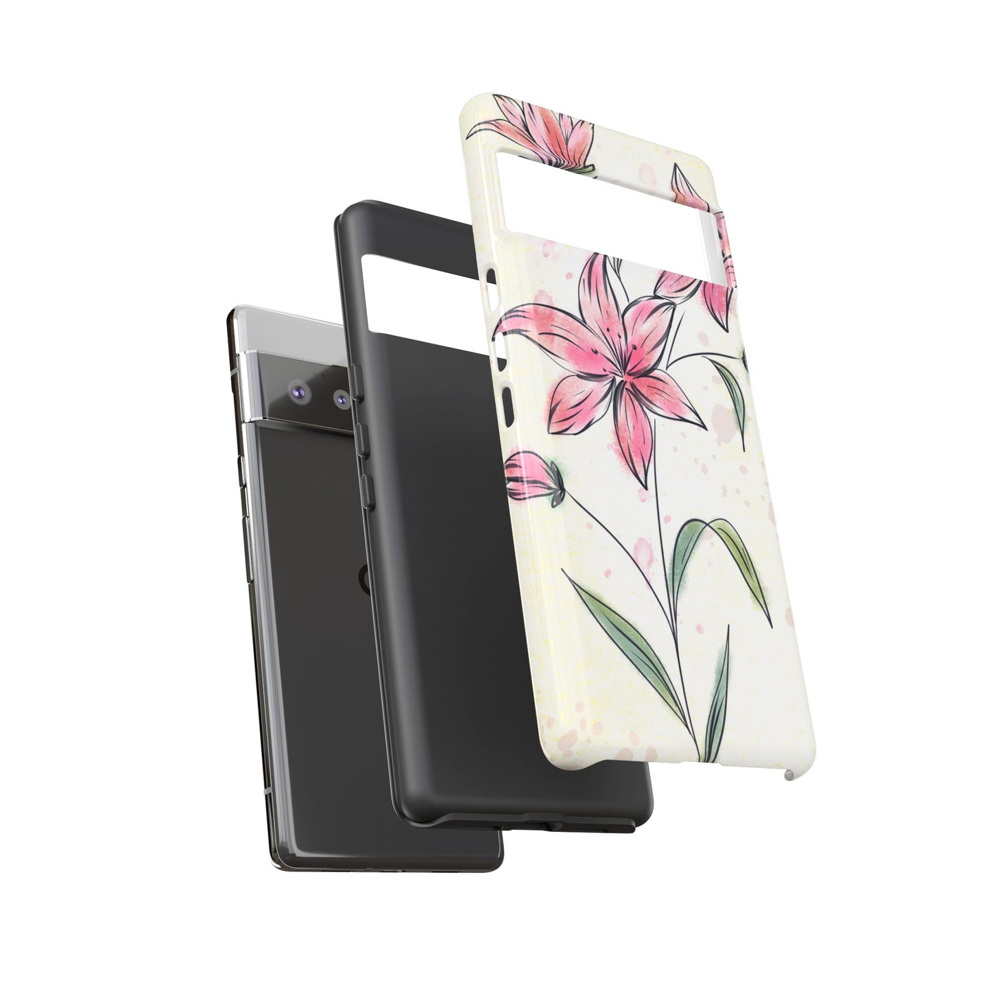 Floral Phone Case with Elegant Pink Lilies, Cute Floral Accessories, Phone Protection, Gift for Her, Stylish Cell Phone Cover