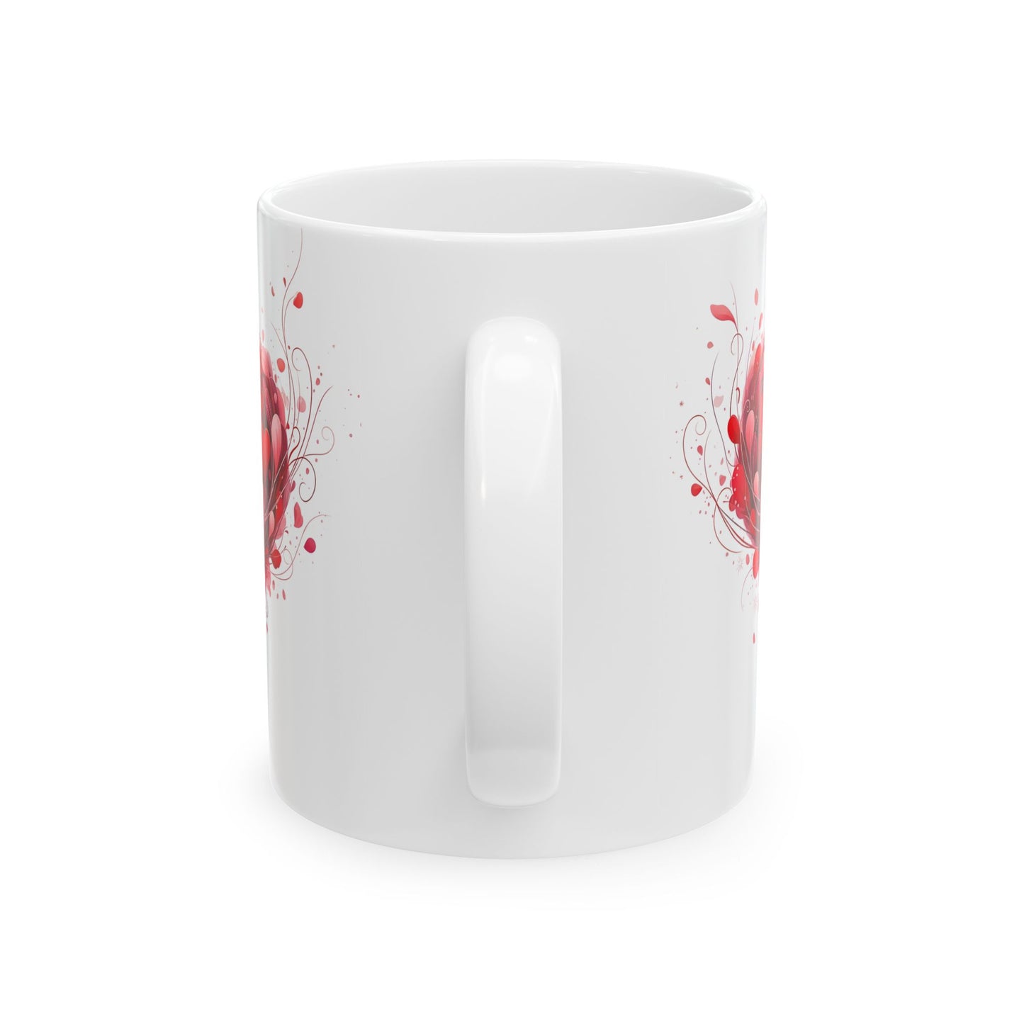 Heart Blossom Ceramic Mug — Red Floral Heart Coffee Cup (11oz, 15oz)