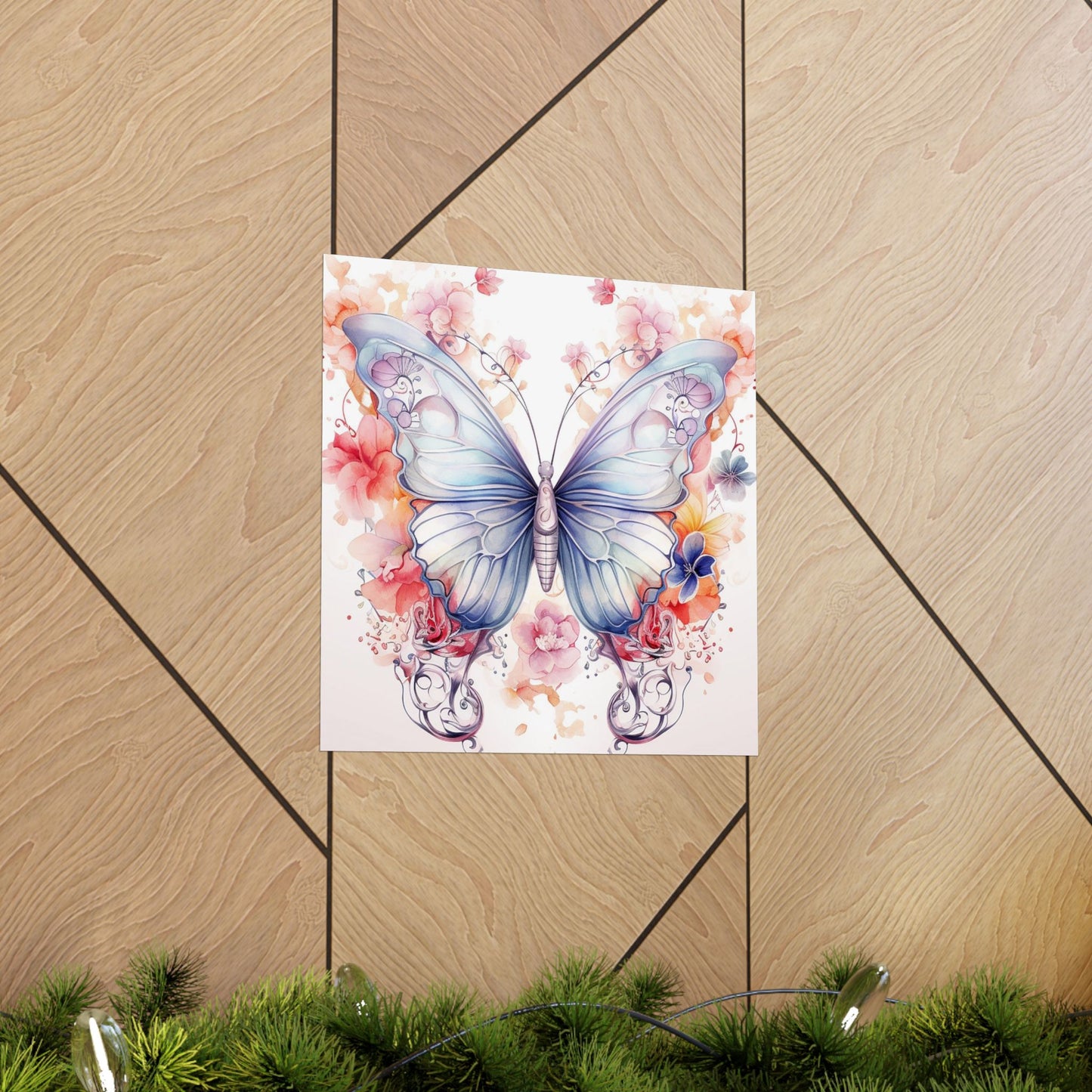 Butterfly Watercolor Wall Poster — Floral Pastel Matte Vertical Print