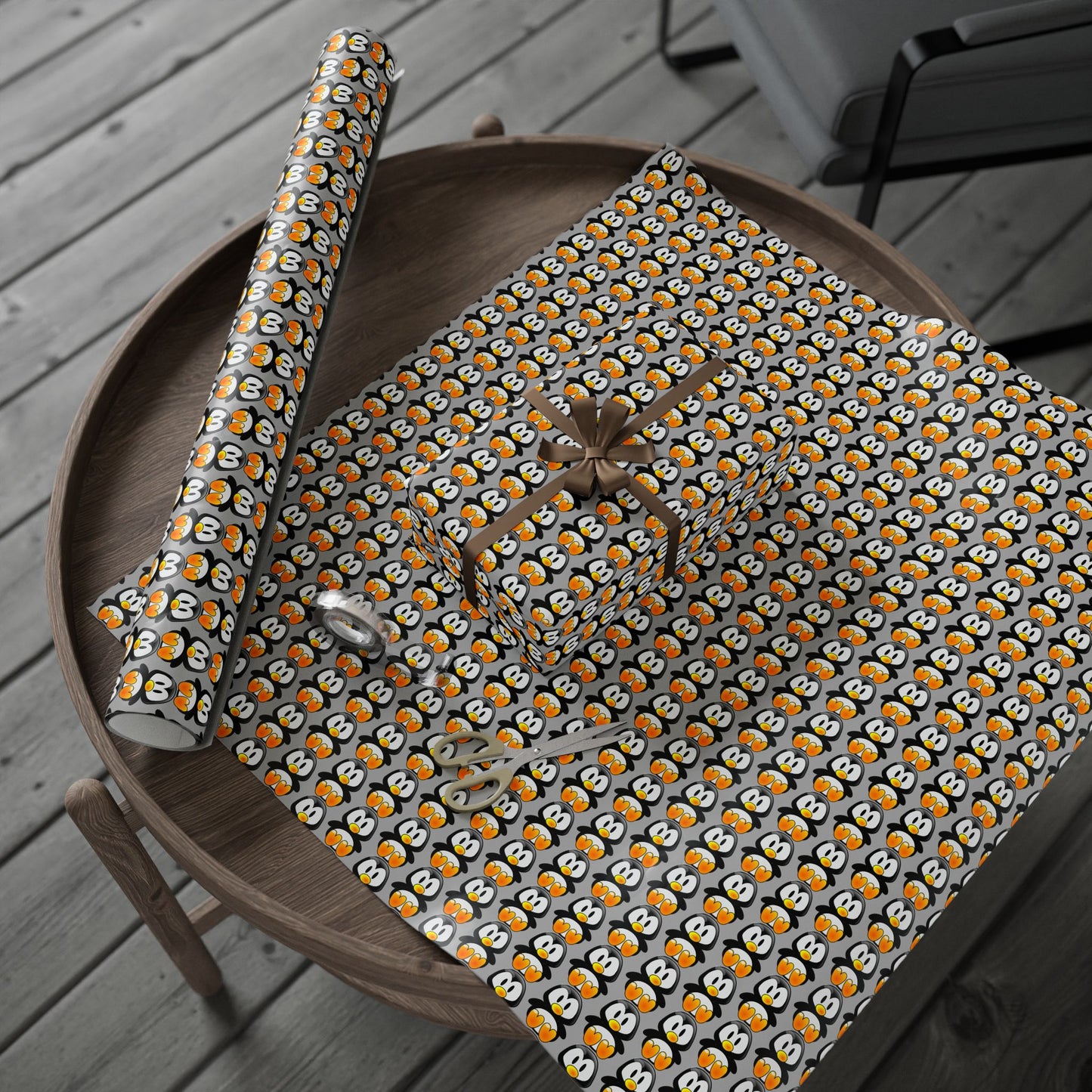 Wrapping Paper — Retro Floral Black & Orange Pattern Roll