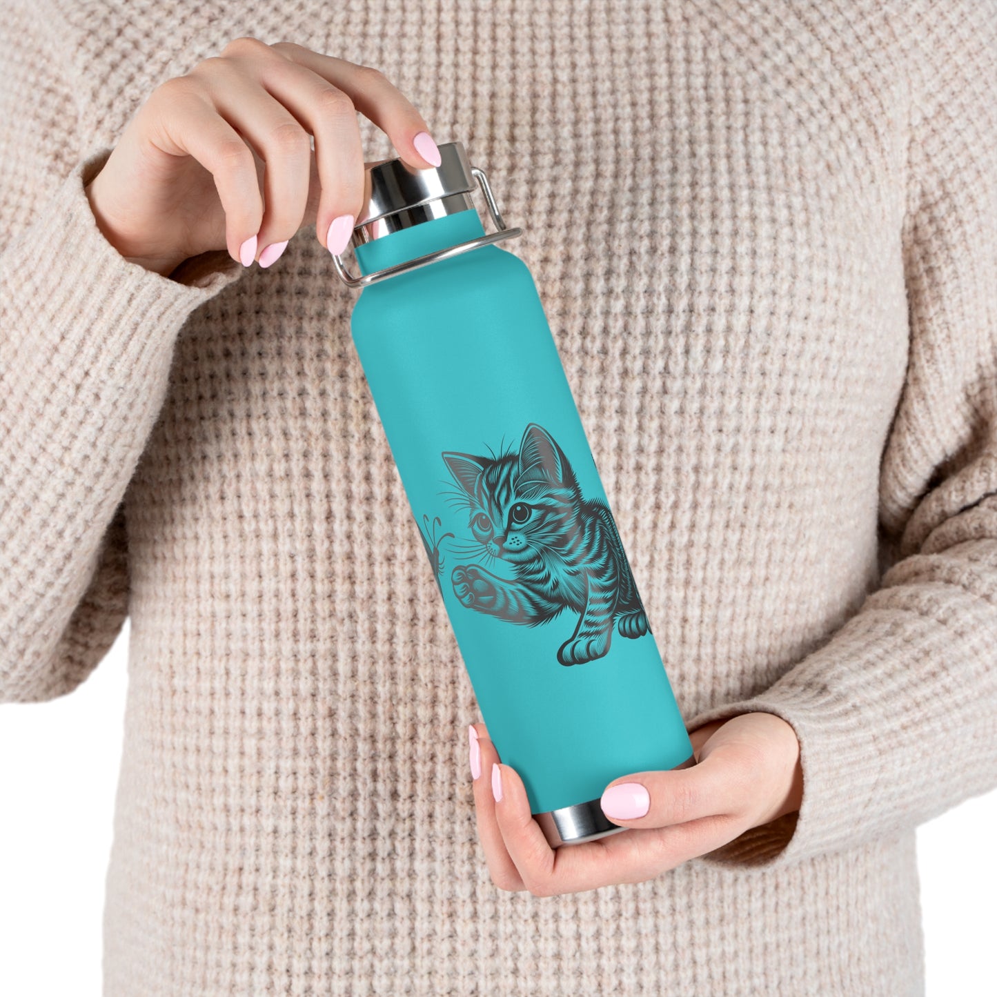 Cat and Butterfly Insulated Water Bottle, Cute Animal Flask, Travel Mug, Gift for Cat Lovers, Eco-Friendly Beverage Container