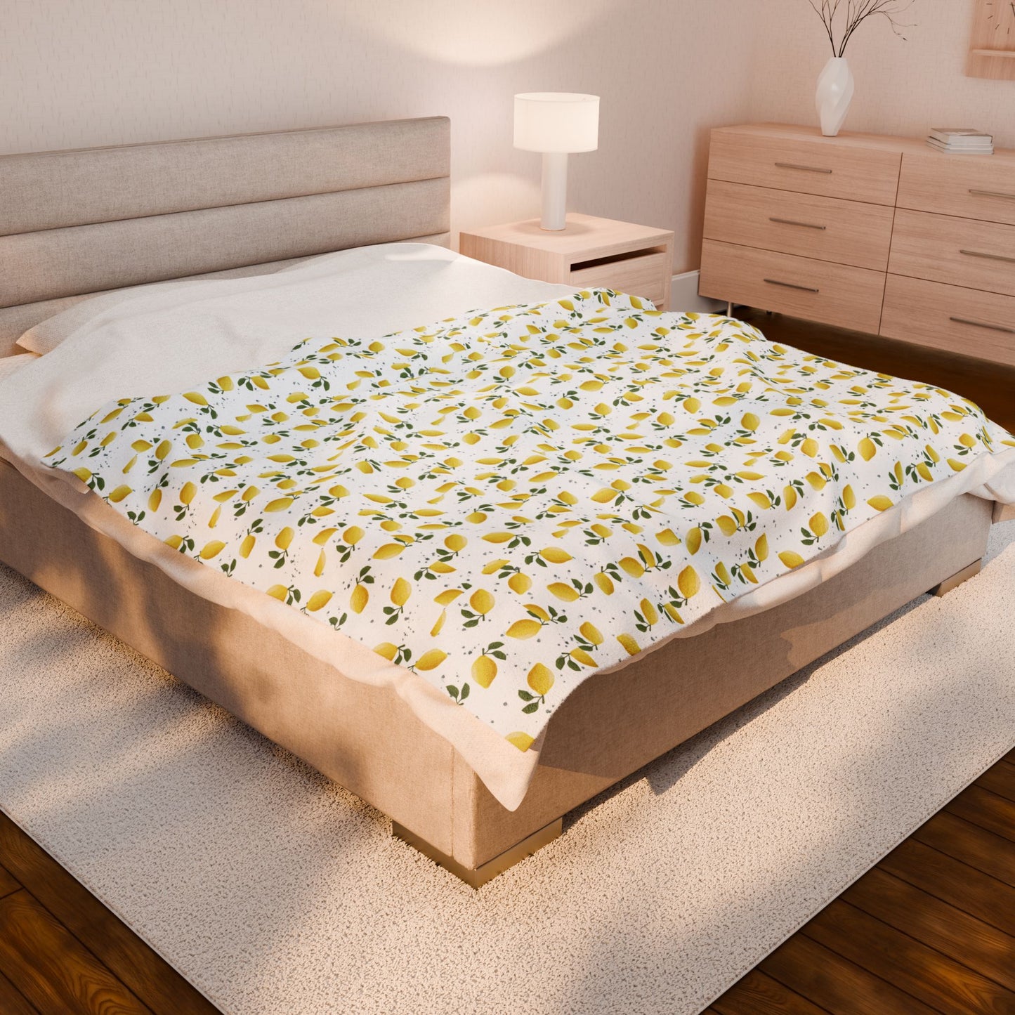 Lemon Floral Velveteen Plush Blanket - Cozy Throw for Home Decor, Gift for Her, Nursery Blanket, Mother's Day, Summer Vibes