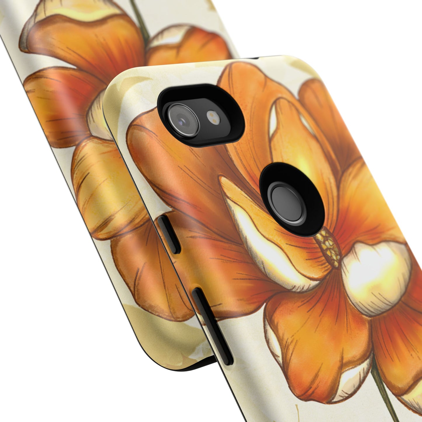 Floral Phone Case with Orange Flower Design, Tough Phone Cover, Floral Gift, Stylish Tech Accessory, Nature Lovers, Spring Vibes
