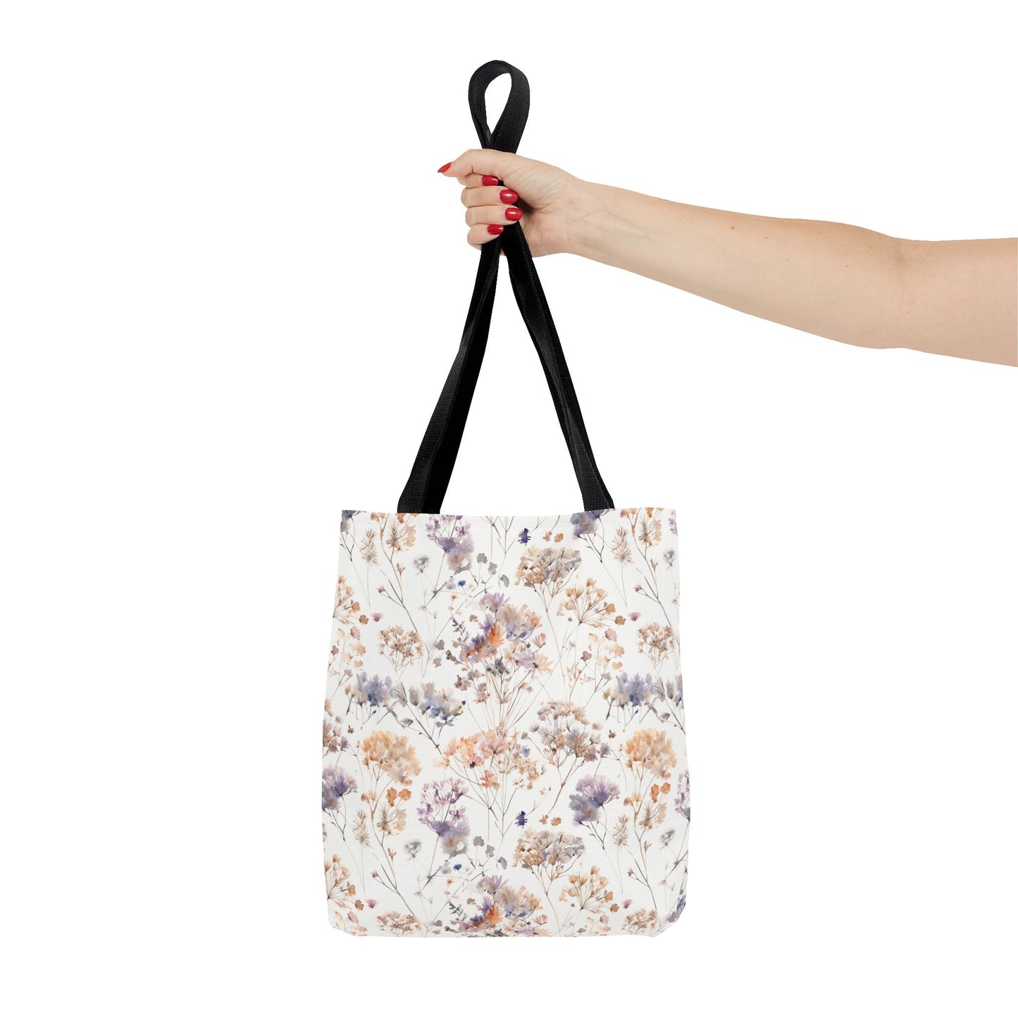 Floral Ditsy Print Tote Bag – Neutral Watercolor Wildflower Market Bag