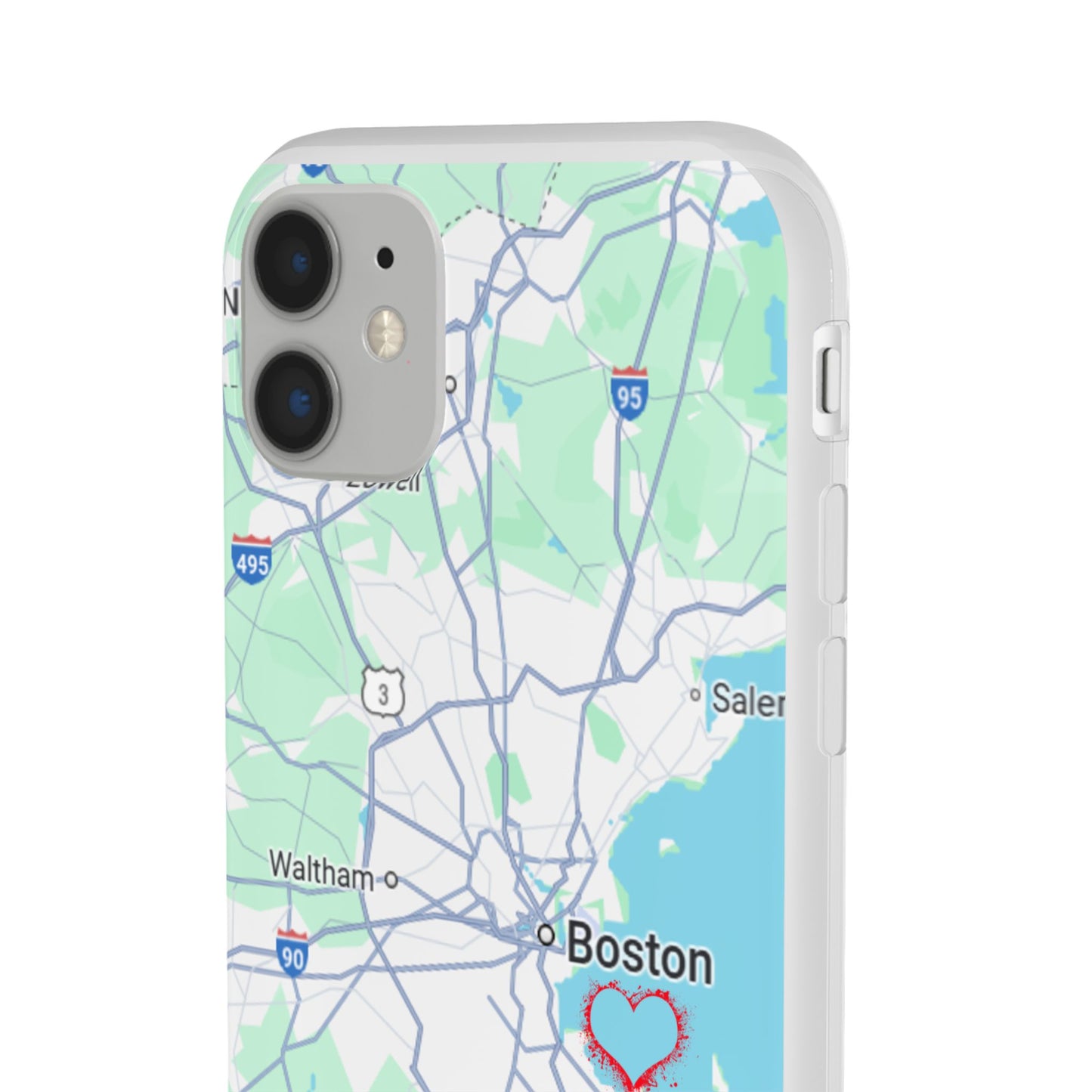 Boston Map Flexi Case for iPhone, Custom Location Phone Case, Unique Gift, Boston Heart Design, Travel Lover Accessory