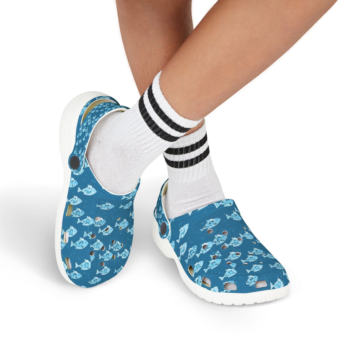 Kids Fish Pattern EVA Foam Clogs — Blue Ocean Slip-On Sandals