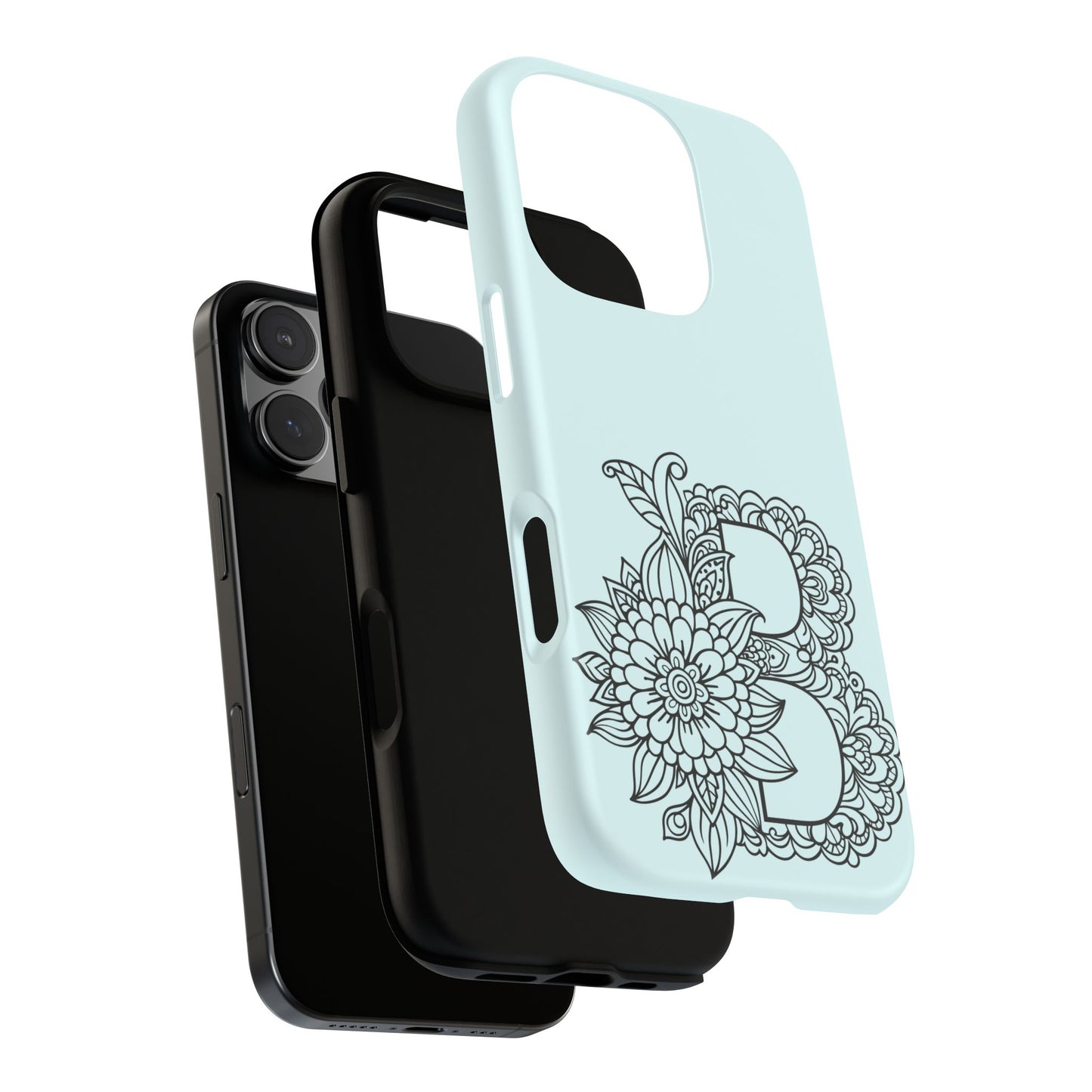 Personalized Tough Phone Case- Letter B, Floral Monogram Cell Phone Cover, Custom Protective Case, Unique Gift, Birthday, Graduation