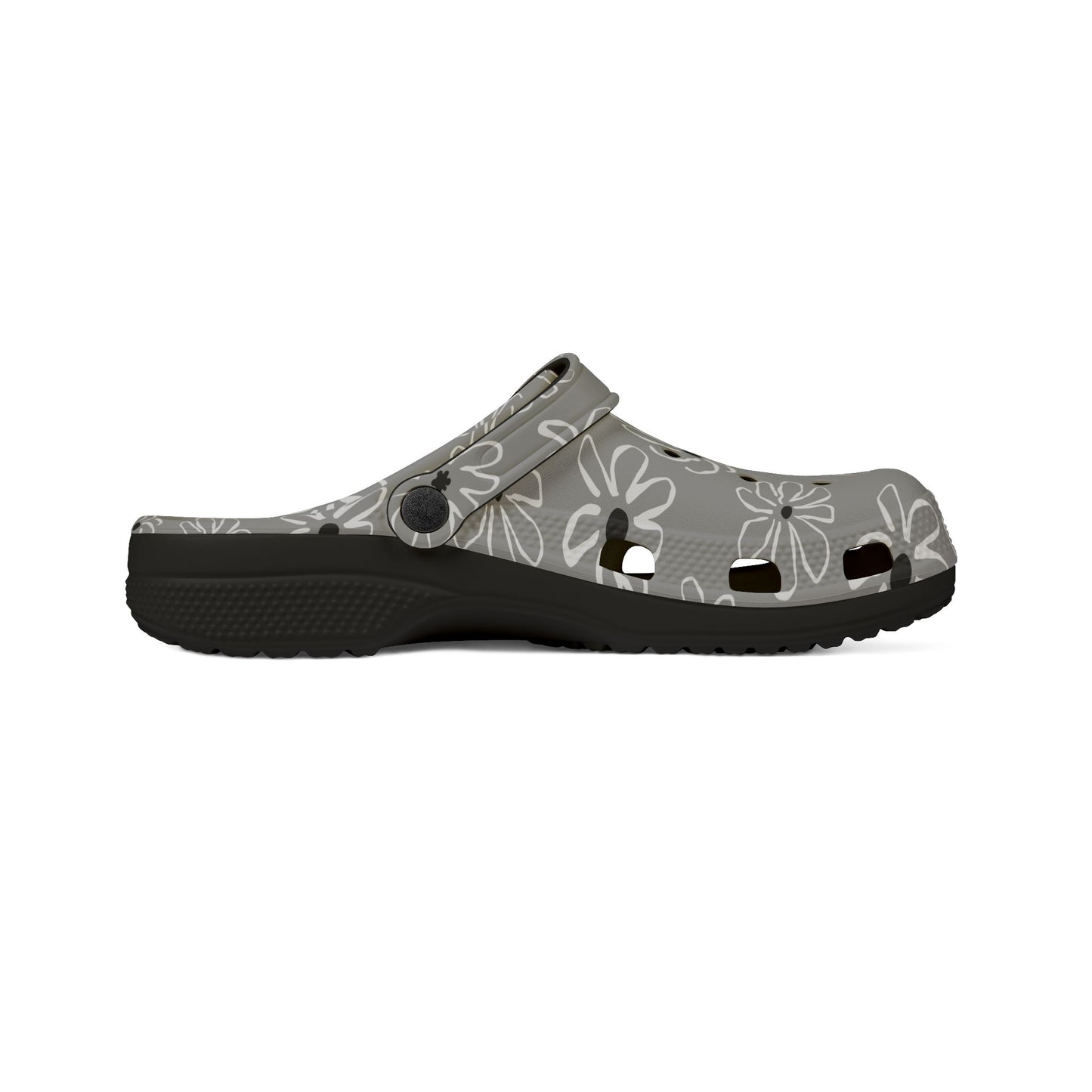Gray Floral EVA Foam Clogs — Lightweight Garden & Casual Slip-On Shoes