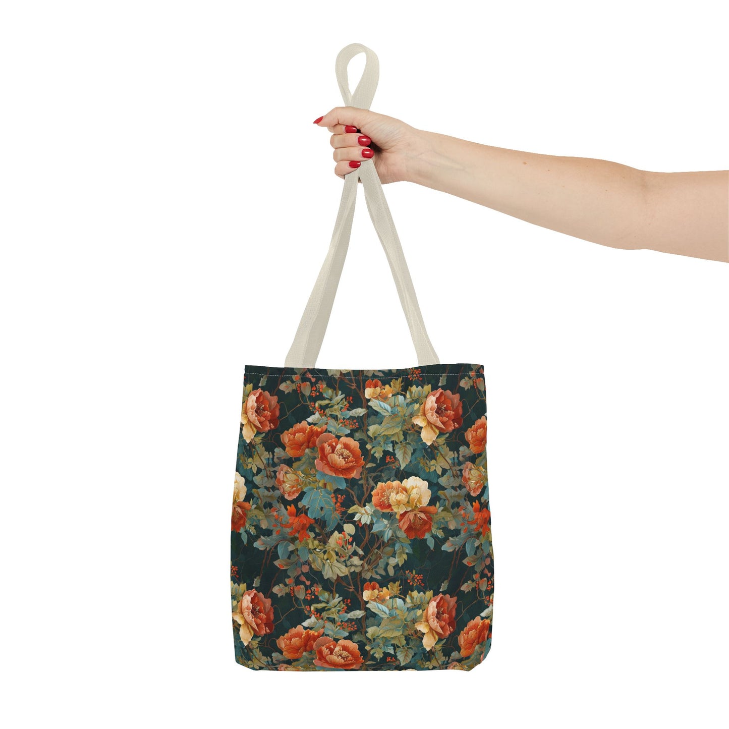 Vintage Rose Floral Tote Bag – Dark Botanical All-Over Print
