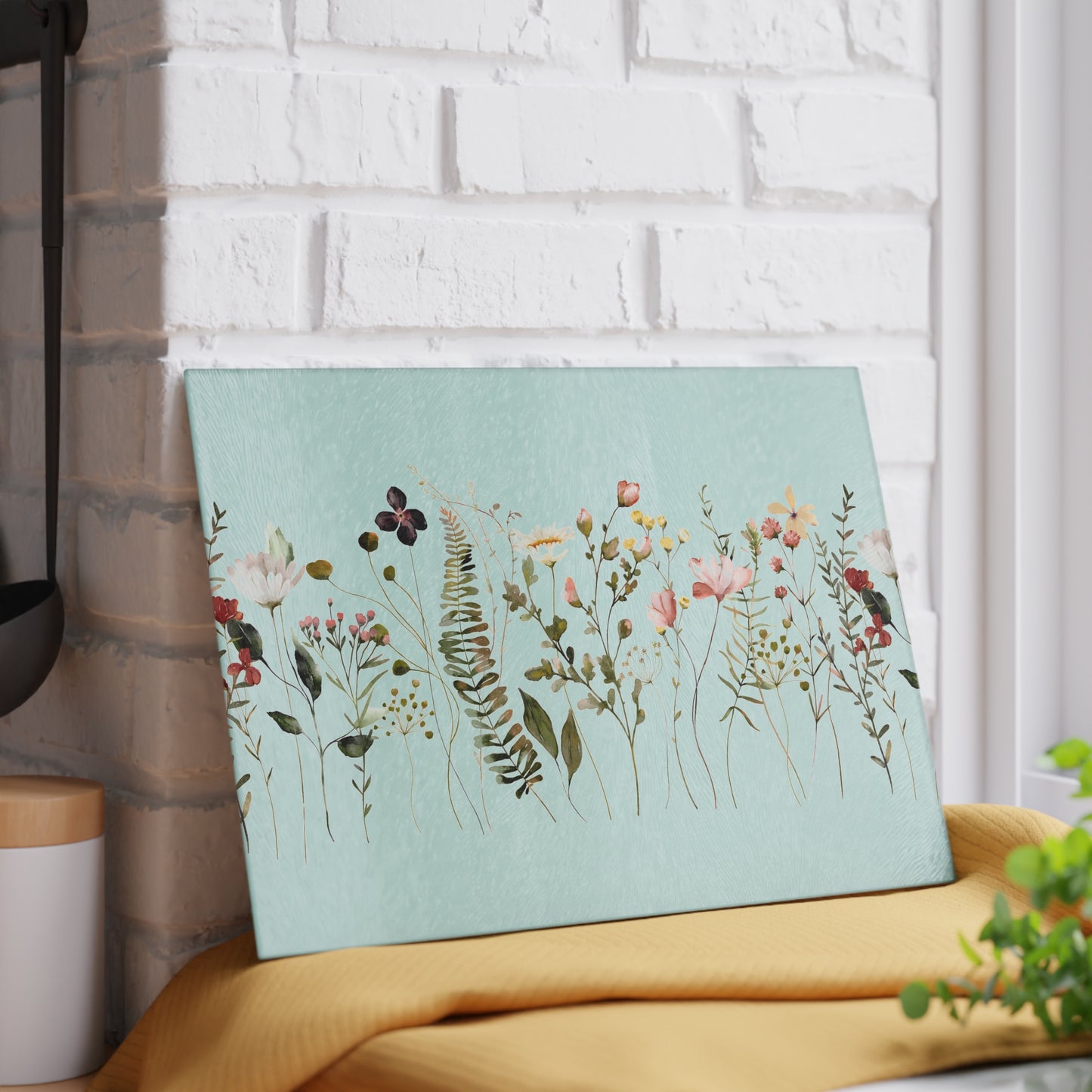 Floral Meadow Glass Cutting Board — Mint Wildflower Kitchen Prep Board