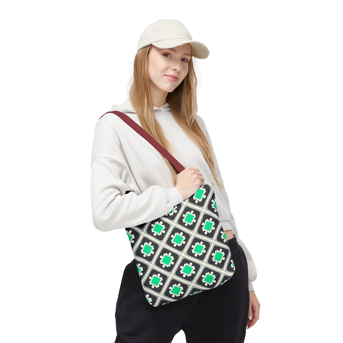 Geometric Mint Tile Tote Bag — Patterned All-Over-Print Shopper