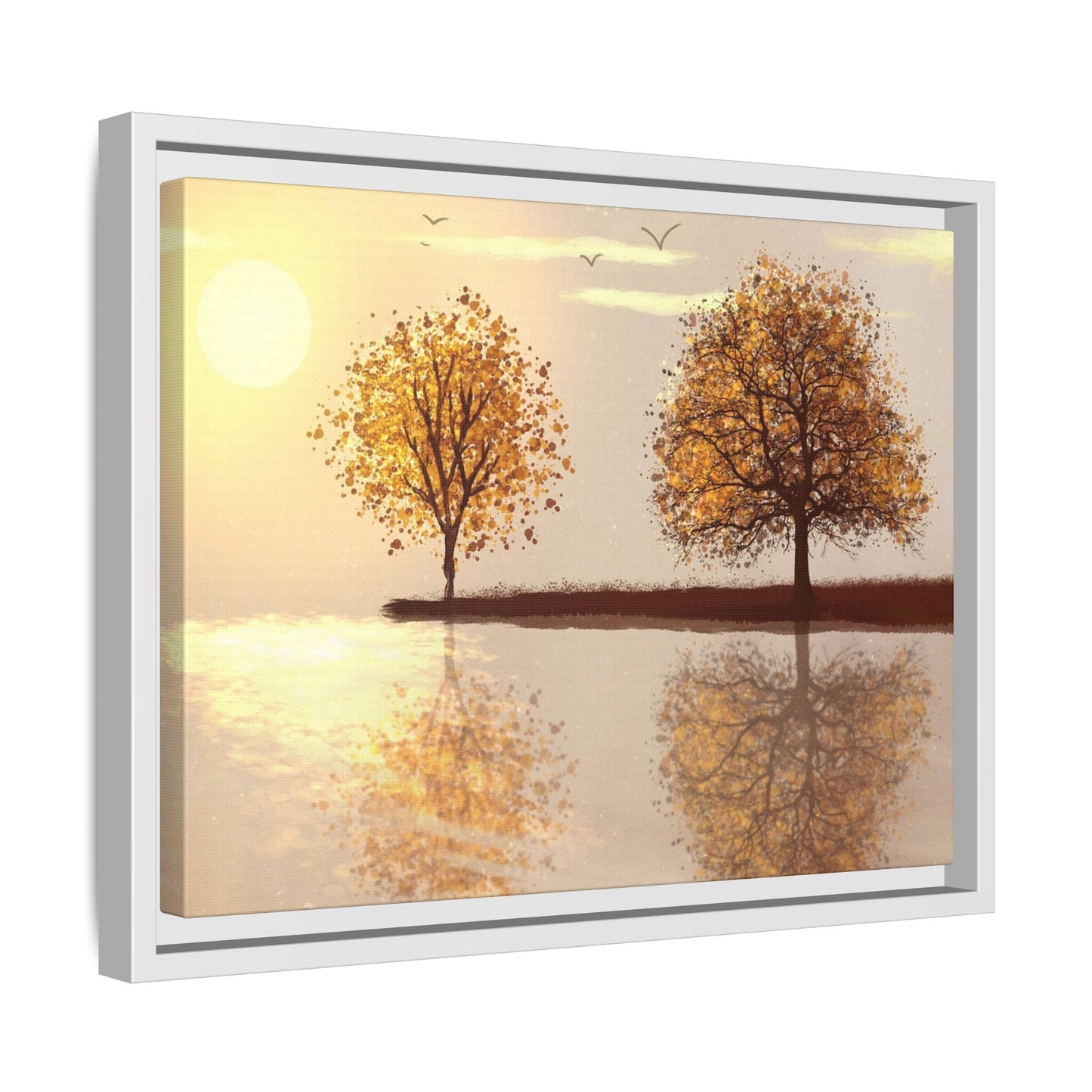 Framed Matte Canvas Wall Art — Golden Autumn Trees Reflection