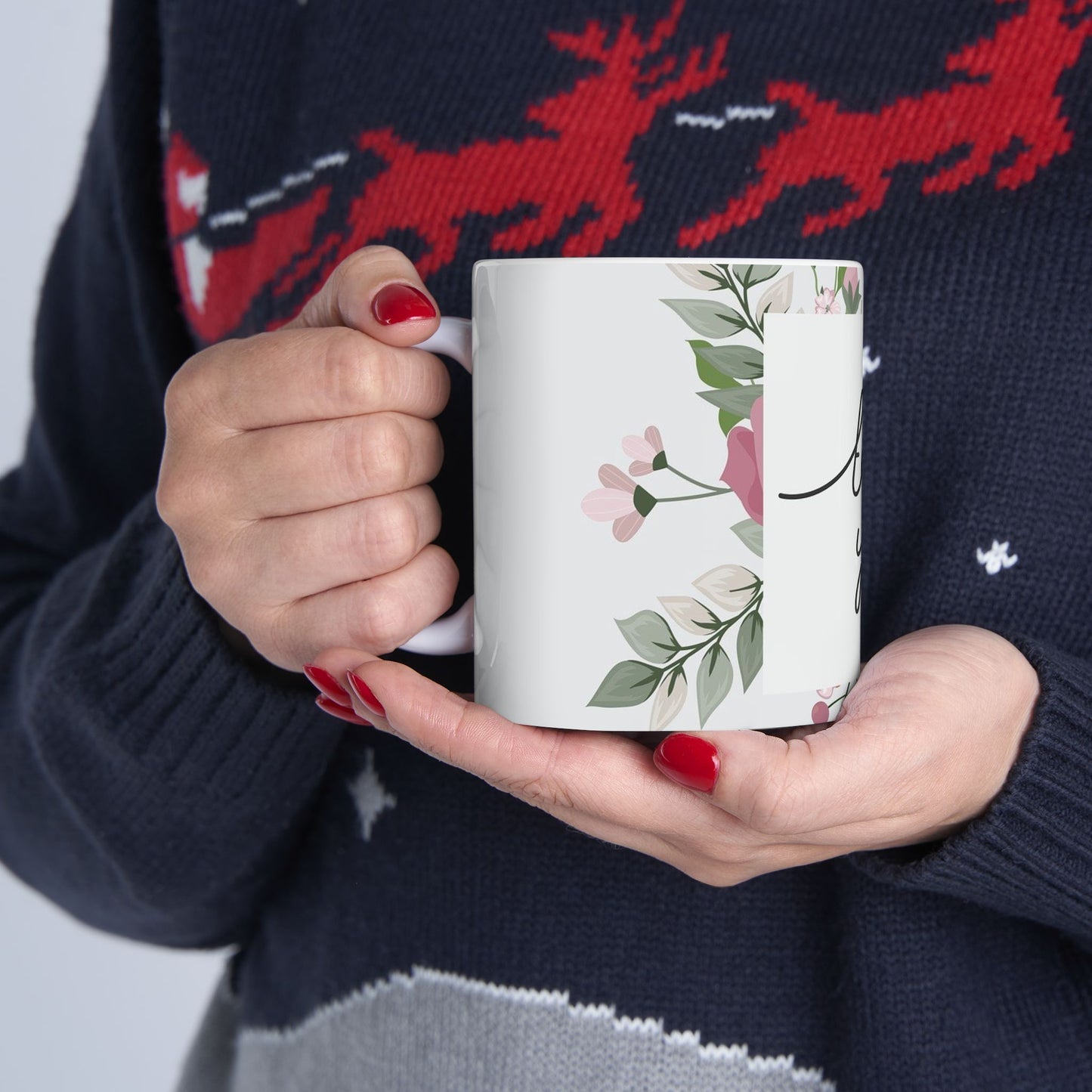 Thank You Floral Mug — Handwritten Script Ceramic Coffee Cup (11oz & 15oz)
