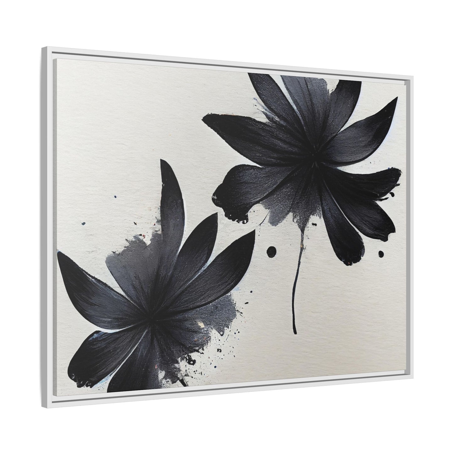 Framed Black Floral Matte Canvas Wall Art — Monochrome Botanical Print