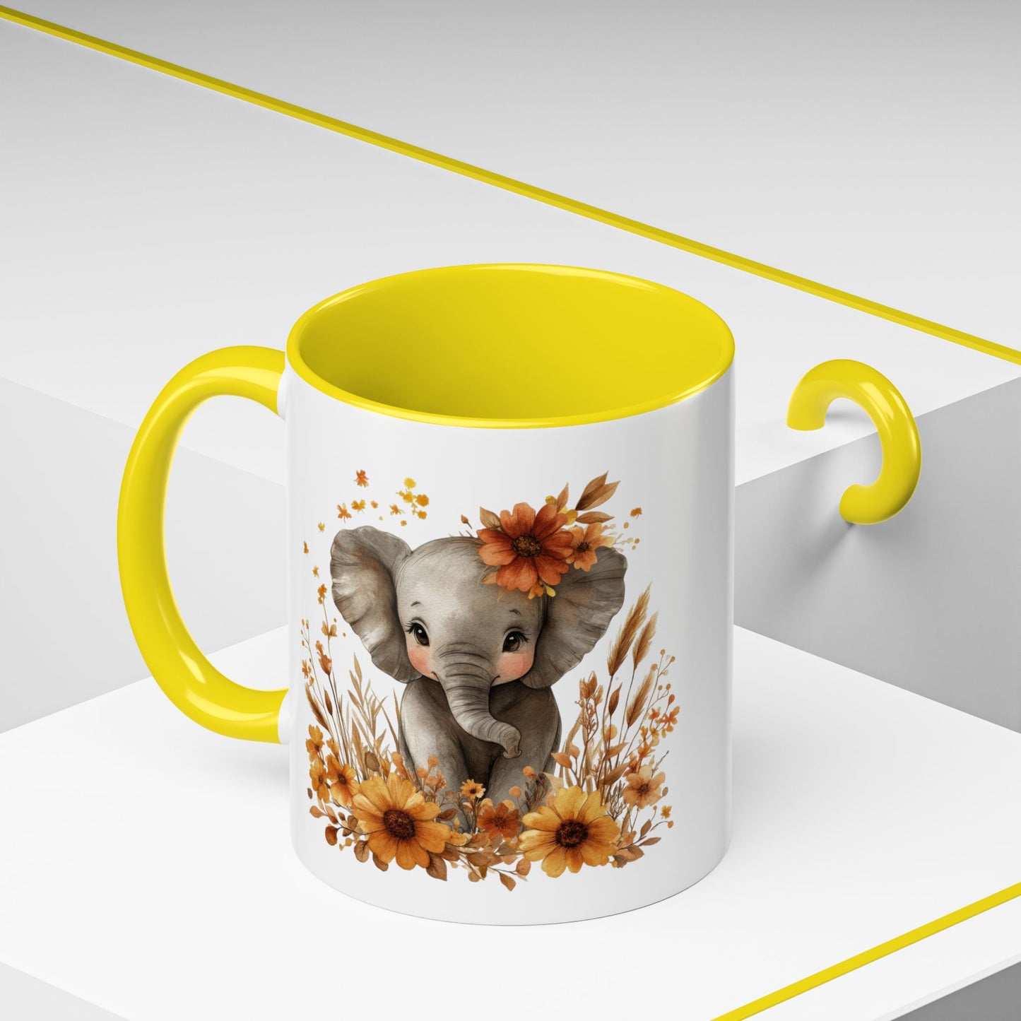 Adorable Elephant Floral Coffee Mug, Cute Animal Mug, Coffee Lover Gift, Kids Mug, Baby Shower Decor