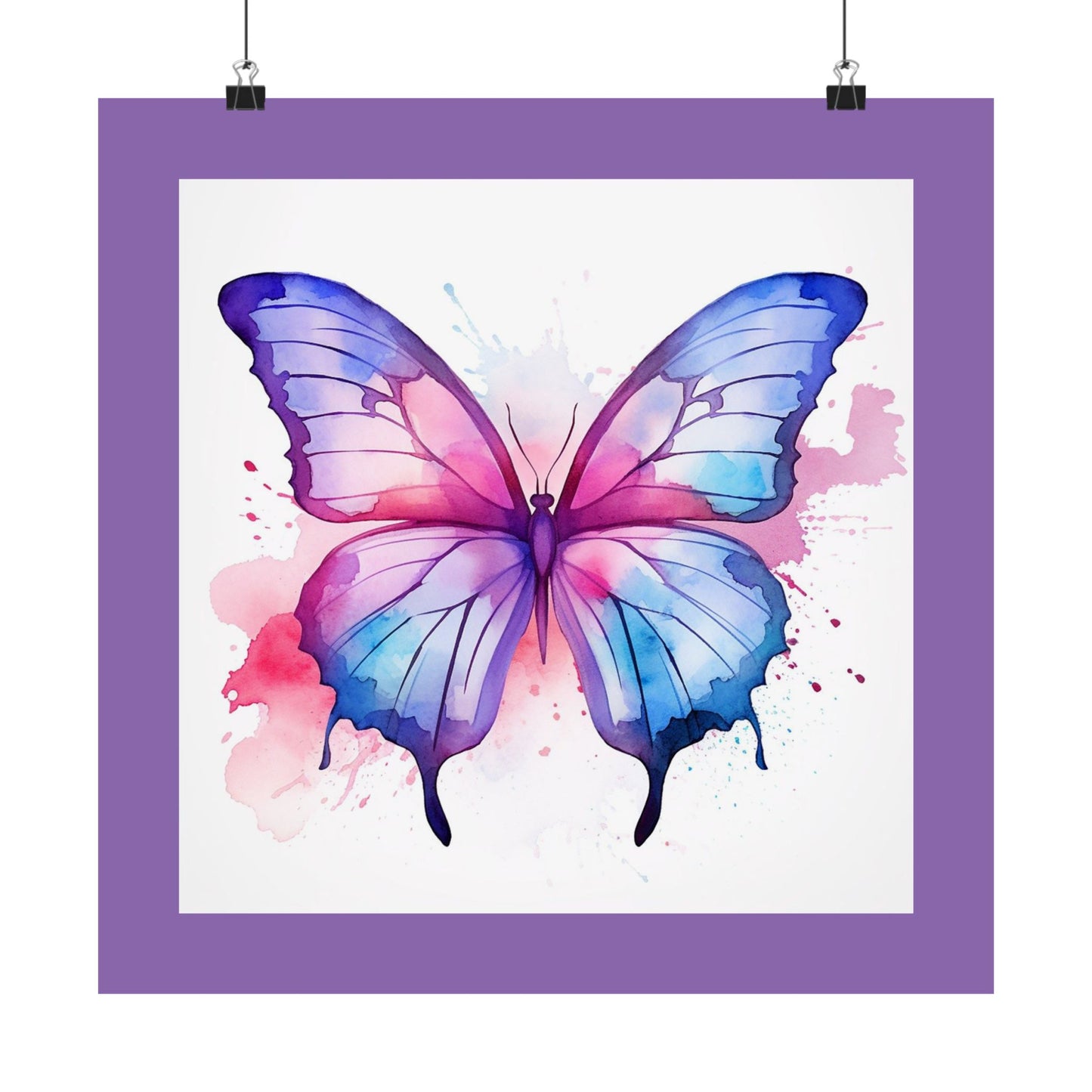Butterfly Watercolor Matte Poster — Purple Vertical Art Print