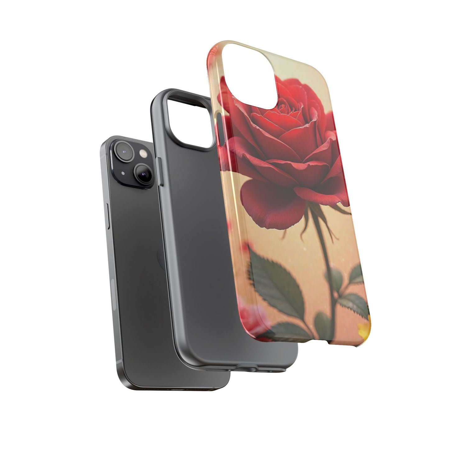 Floral Phone Case with Red Rose Design, Tough Phone Cover, Flower Print, Gift for Her, Stylish Accessory, Floral Aesthetic