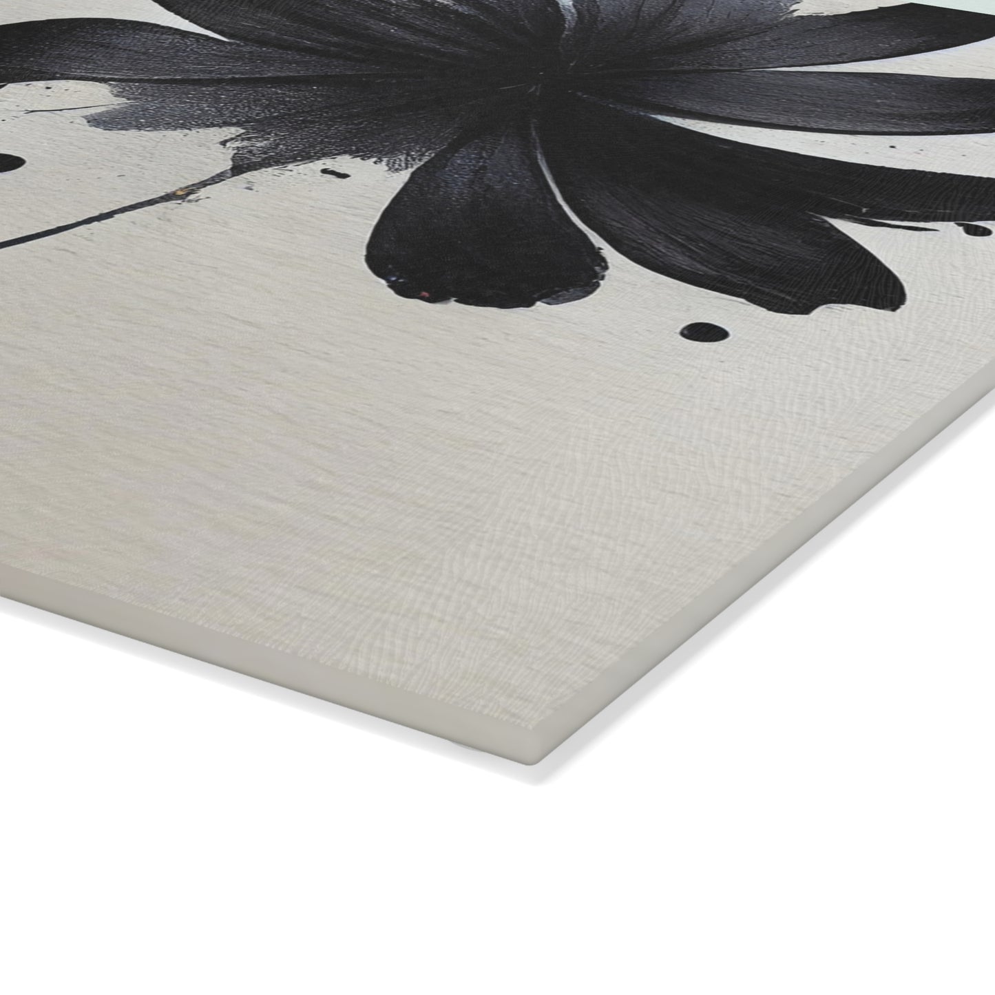 Glass Cutting Board — Black Floral Ink Splash Design