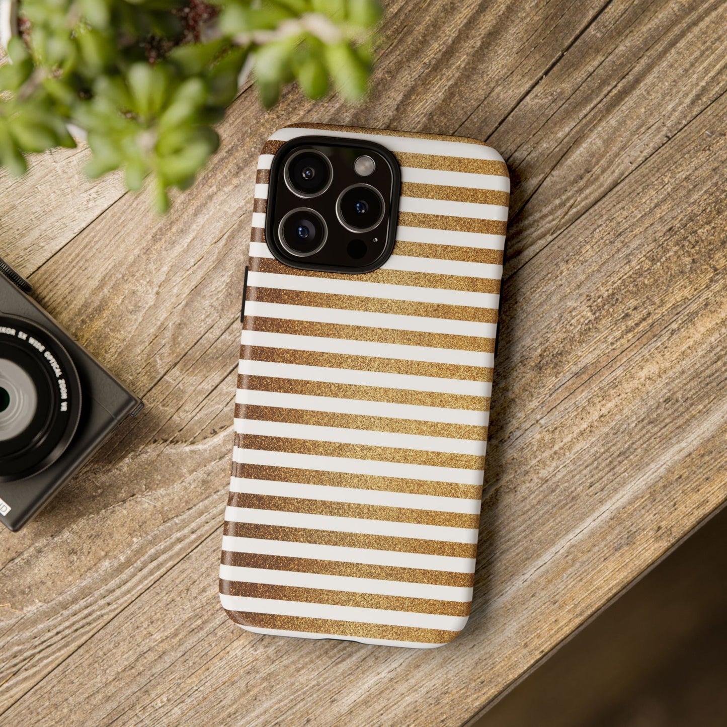 Glamorous Gold Striped Phone Case | Tough Cases, Stylish Phone Cover, Chic Accessories, Gift for Her, Fashionable Tech