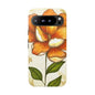 Floral Phone Case with Orange Flower Design, Tough Phone Cover, Floral Gift, Stylish Tech Accessory, Nature Lovers, Spring Vibes