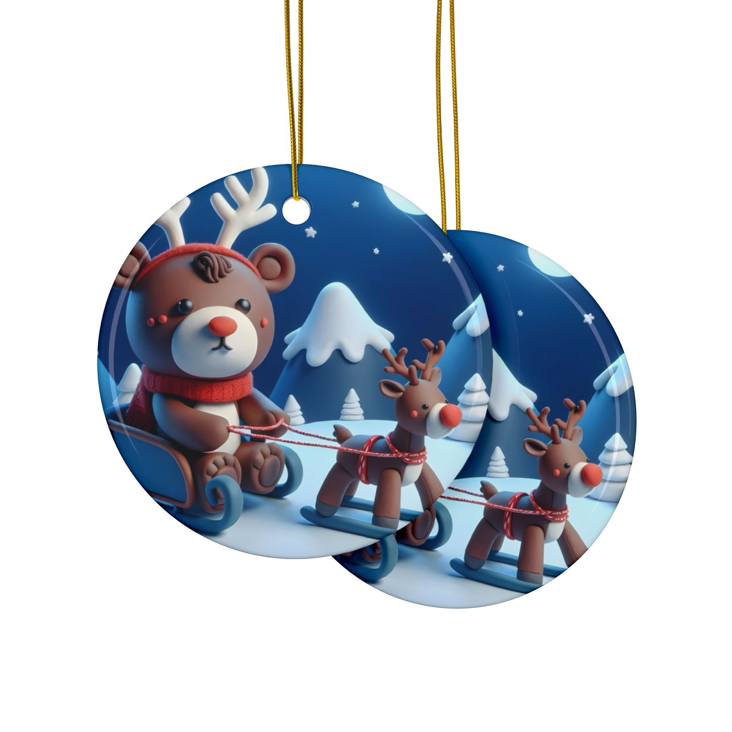 Festive Ceramic Ornaments, Holiday Decor, Christmas Gifts, 2-Sided Print, Cute Bear & Reindeer Design, Tree Decorations, Winter Wonderland