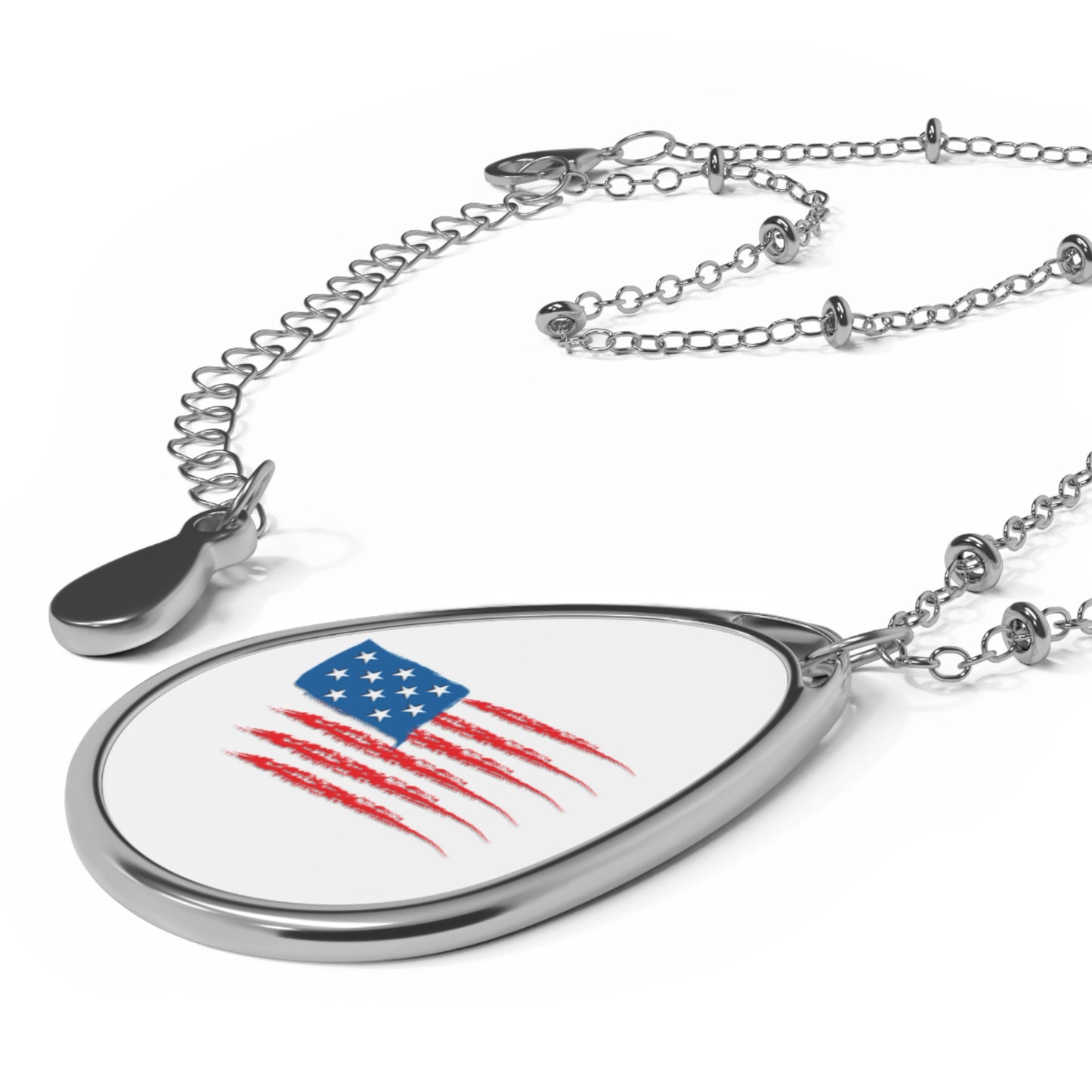 Patriotic Oval Necklace, American Flag Jewelry, Memorial Day Gift, Independence Day Accessory, Everyday Wear, Unique Gift Idea