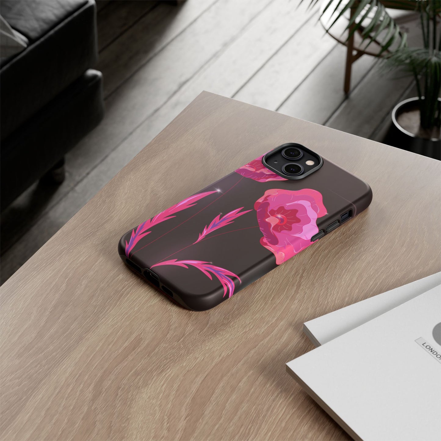 Floral iPhone Case | Tough Cases with Pink Poppy Design, Elegant Flower Phone Cover, Gift for Her, Spring Accessories, Chic Tech