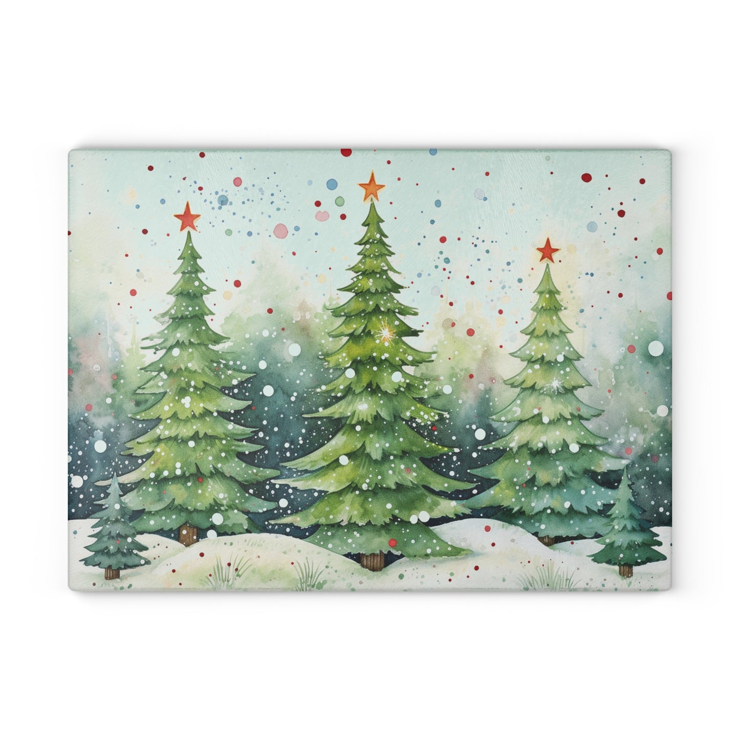 Glass Cutting Board — Watercolor Christmas Trees Holiday Kitchen Decor