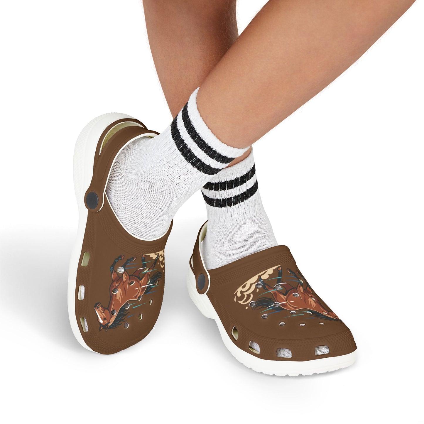 Kids Horse Print Foam Clogs — Brown EVA Slip-On Sandals for Children