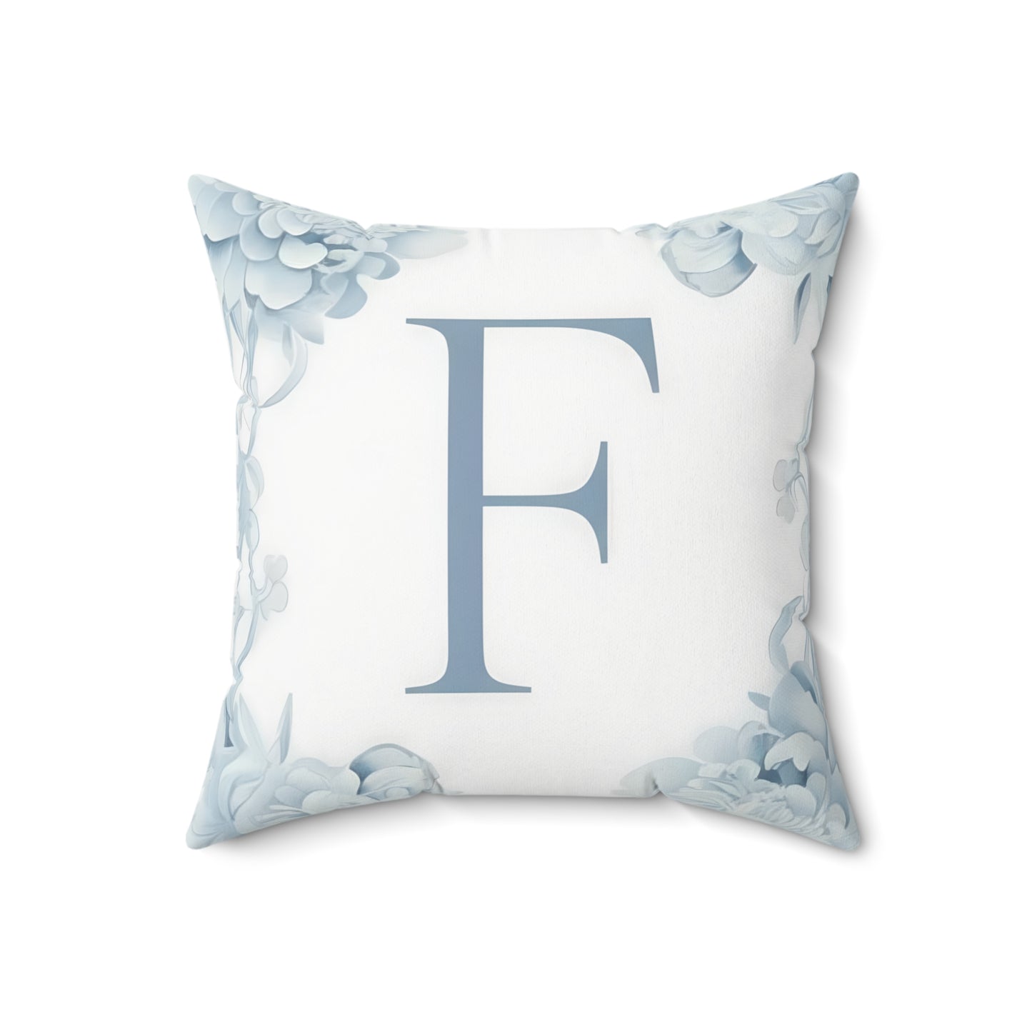 Monogram F Floral Throw Pillow — Blue Letter F Decorative Cushion