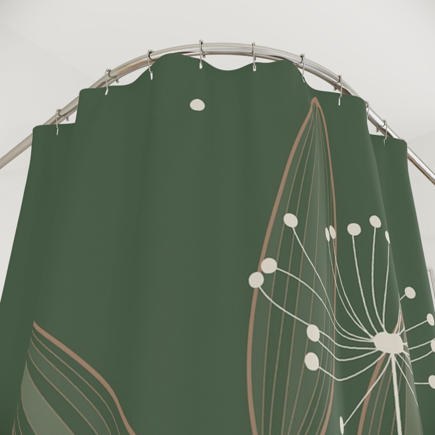 Botanical Dandelion Shower Curtain — Minimal Green Floral Bathroom Decor