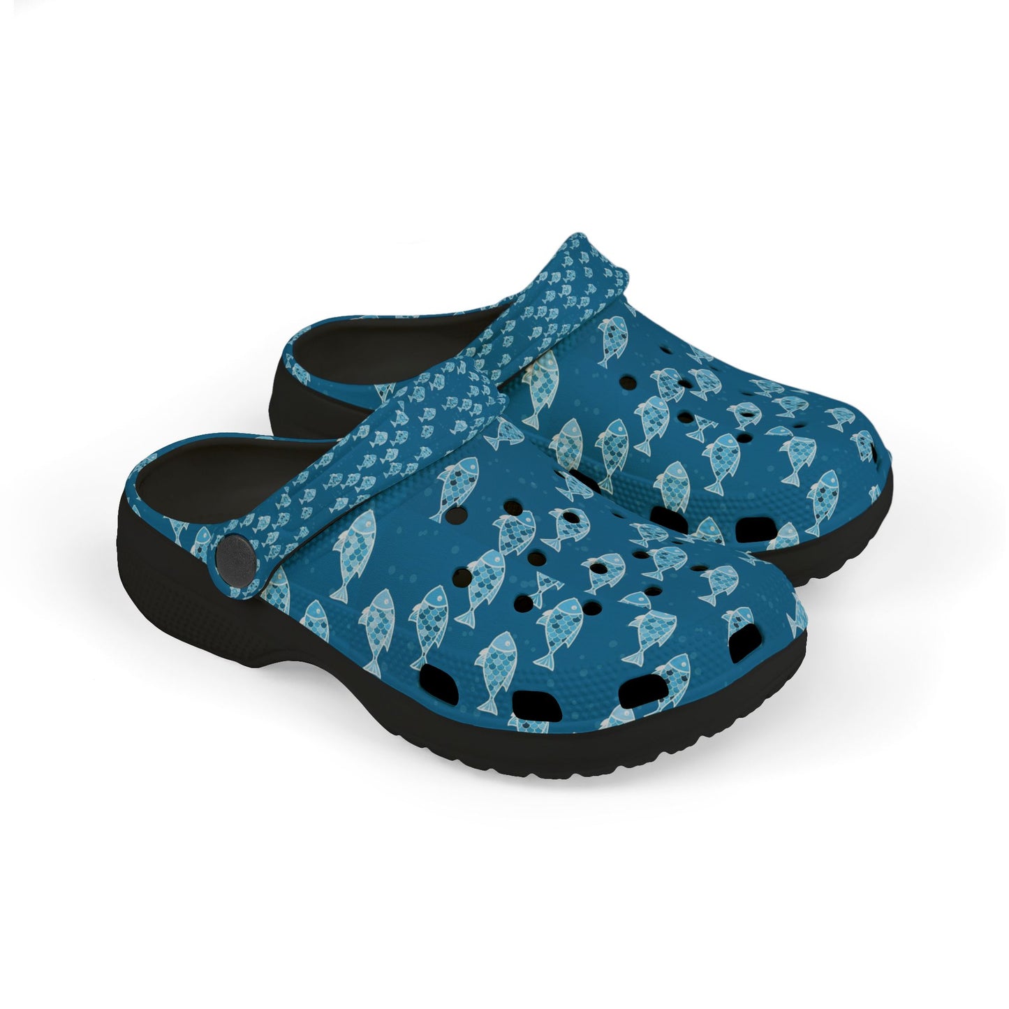 Kids Fish Pattern EVA Foam Clogs — Blue Ocean Slip-On Sandals